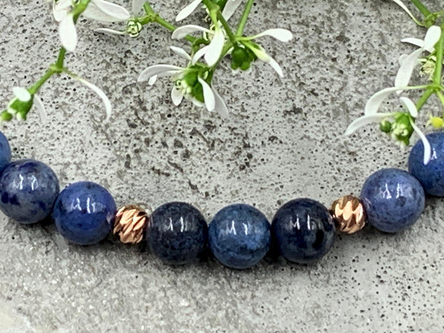 Armband Dumortierit Makramee Größe einstellbar - Perlen Roségold plated - Perlenarmband Naturstein echt - personalisierbar viele Edelsteine