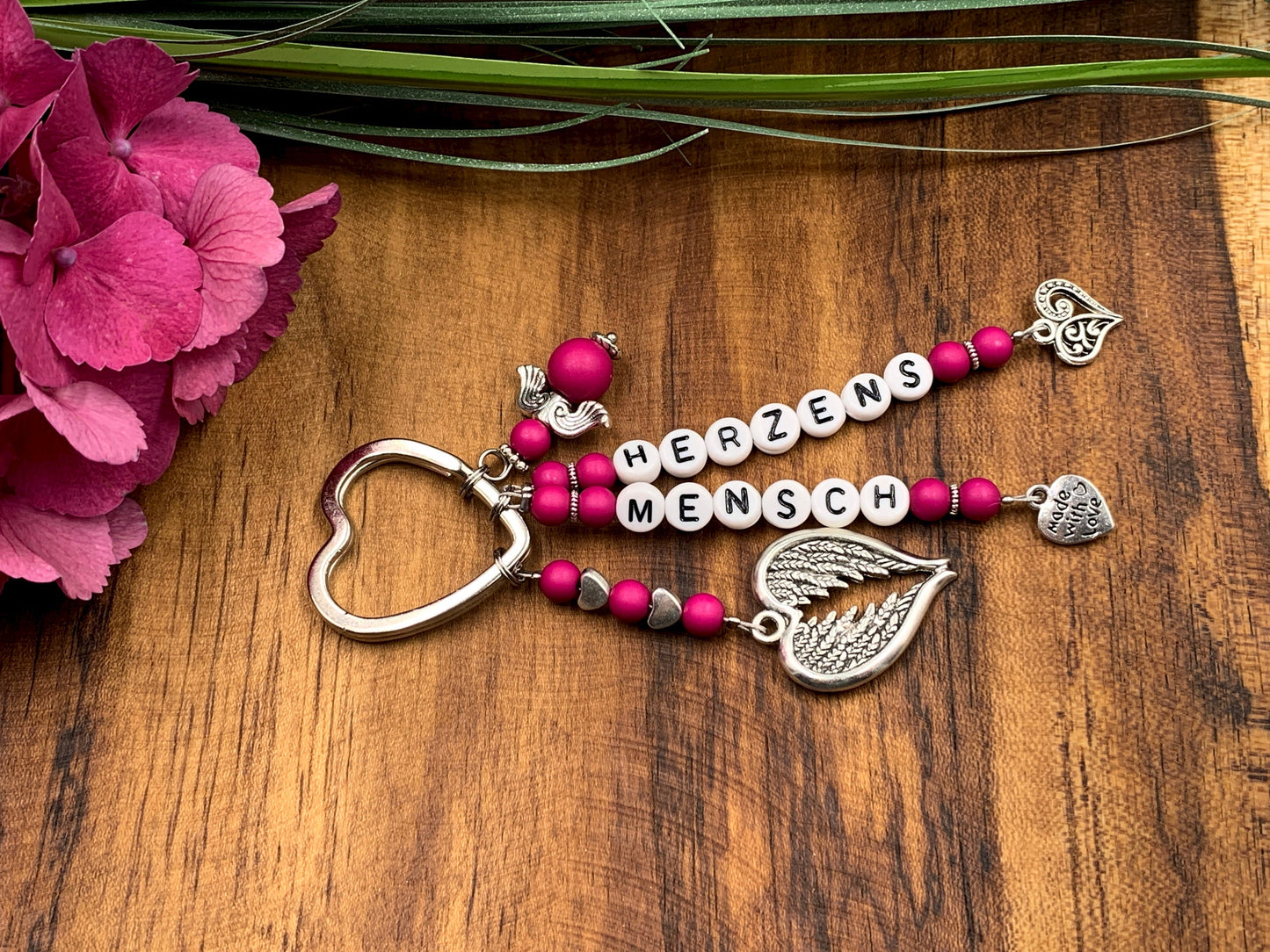 Schlüsselanhänger Herzensmensch Perlen Acryl Beere - Geschenk Lieblingsmensch beste Freundin - personalisierbar - Edelsteine möglich