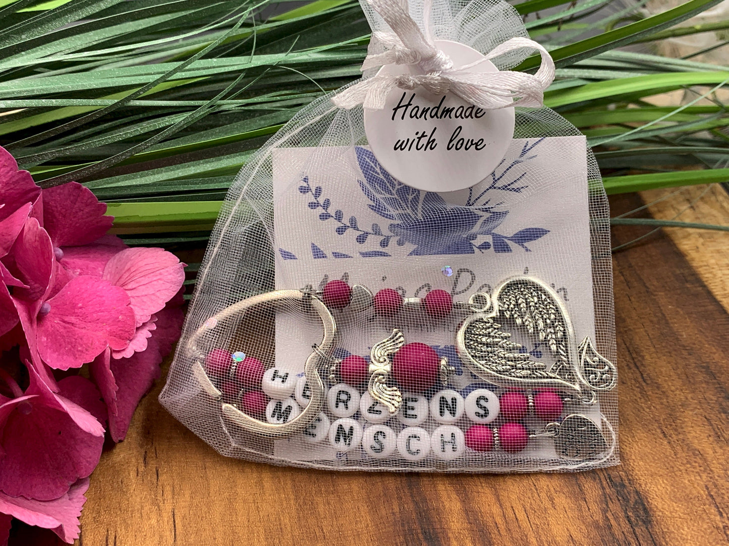 Schlüsselanhänger Herzensmensch Perlen Acryl Beere - Geschenk Lieblingsmensch beste Freundin - personalisierbar - Edelsteine möglich