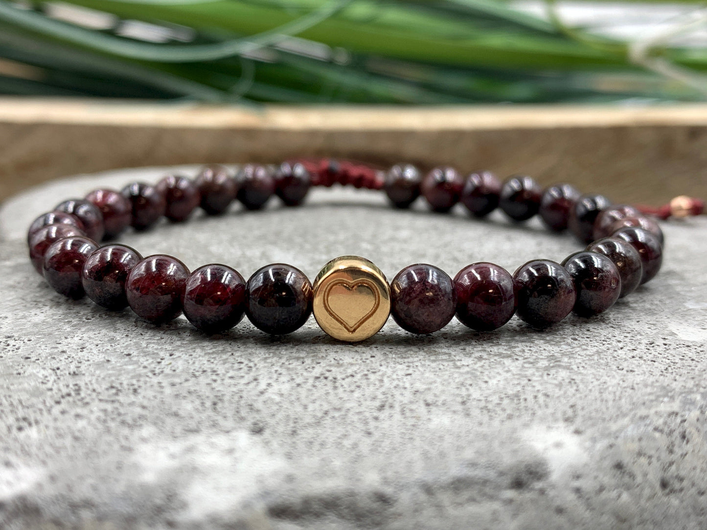 Armband Makramee Granat echter Naturstein Makramee - Herz DQ Roségold - Silber Gold Gunmetal - spirituelles Armband - Geschenk Liebe Glück