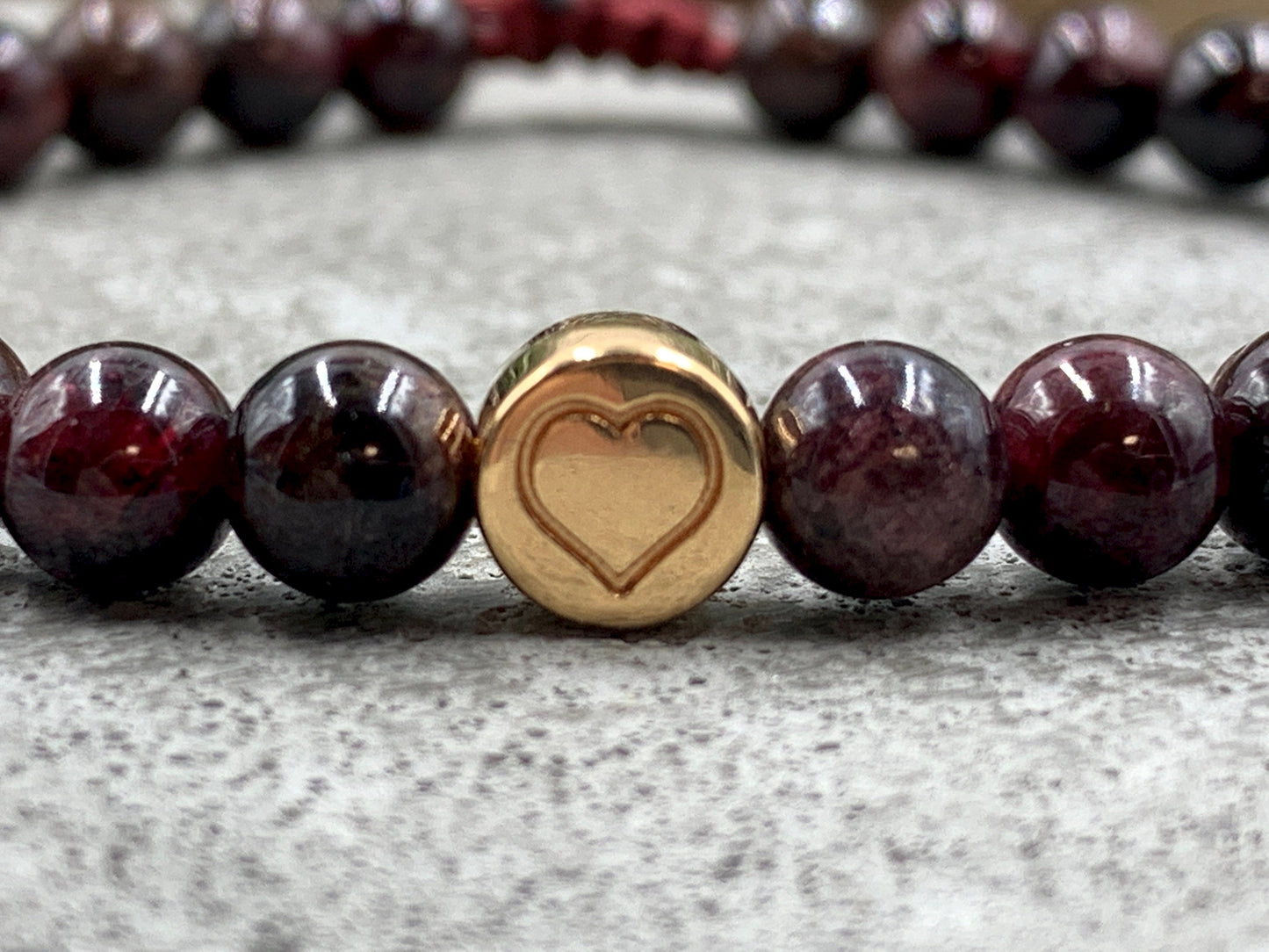 Armband Makramee Granat echter Naturstein Makramee - Herz DQ Roségold - Silber Gold Gunmetal - spirituelles Armband - Geschenk Liebe Glück