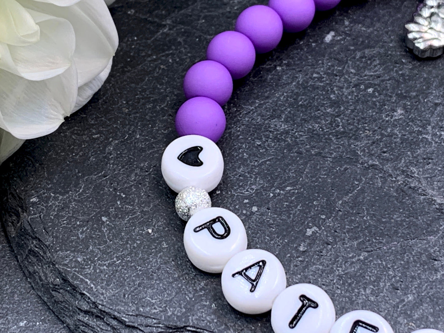 Perlenarmband Patentante Violett Acryl - Geschenk Patin Taufe Patenschaft Taufgeschenk Erinnerung Patenschaft - personalisierbar