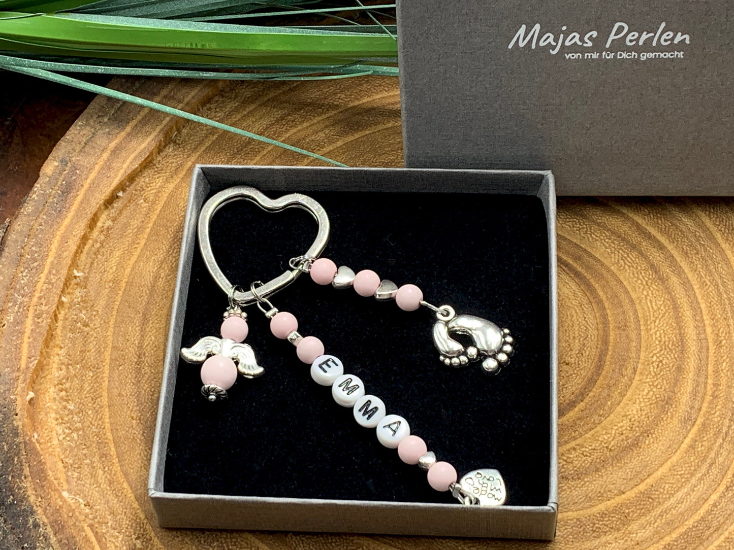 Schlüsselanhänger Name Emma Perlen Acryl Rosa - Geschenk Mutter Großmutter Geburt Taufe Liebe - personalisierbar - echte Edelsteine möglich