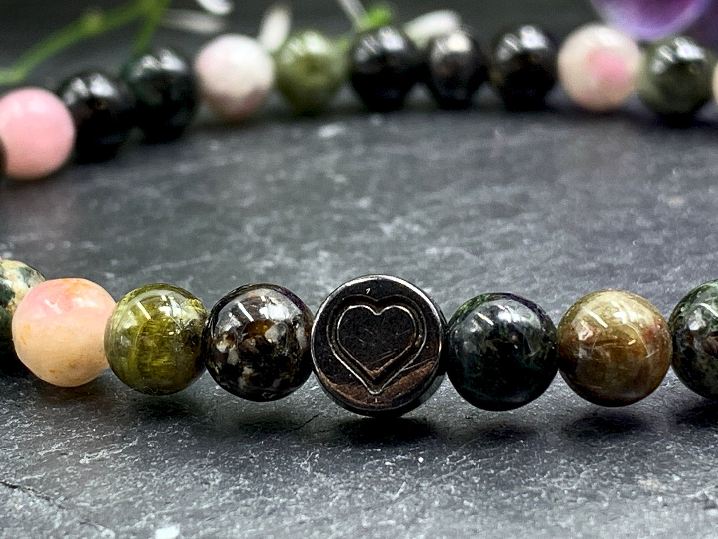 Perlenarmband Turmalin Wassermelone echter Naturstein mit Herz DQ - Silber Gold Roségold Gunmetal - spirituelles Armband - Schutzstein