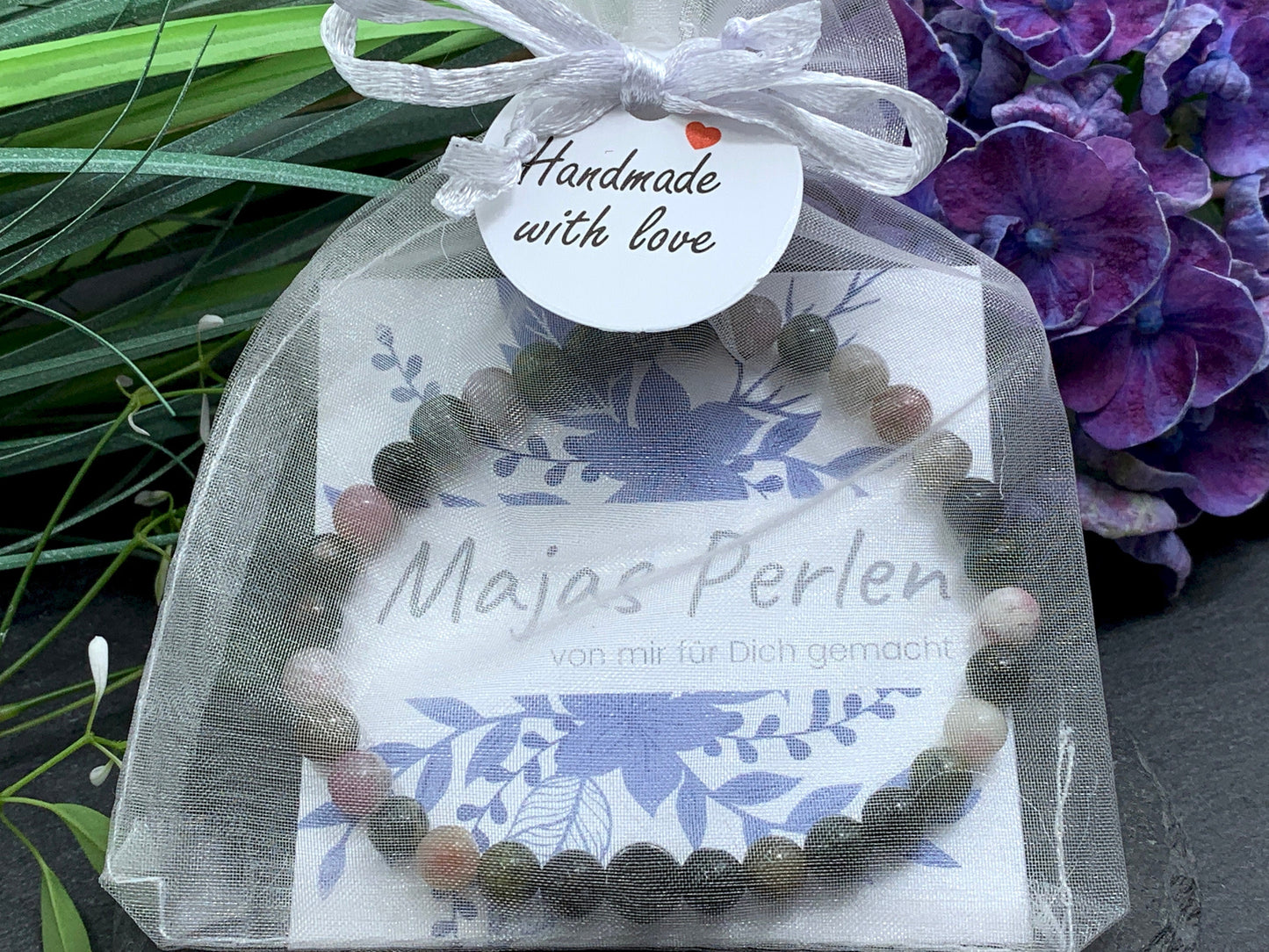 Perlenarmband Turmalin Wassermelone echter Naturstein mit Herz DQ - Silber Gold Roségold Gunmetal - spirituelles Armband - Schutzstein