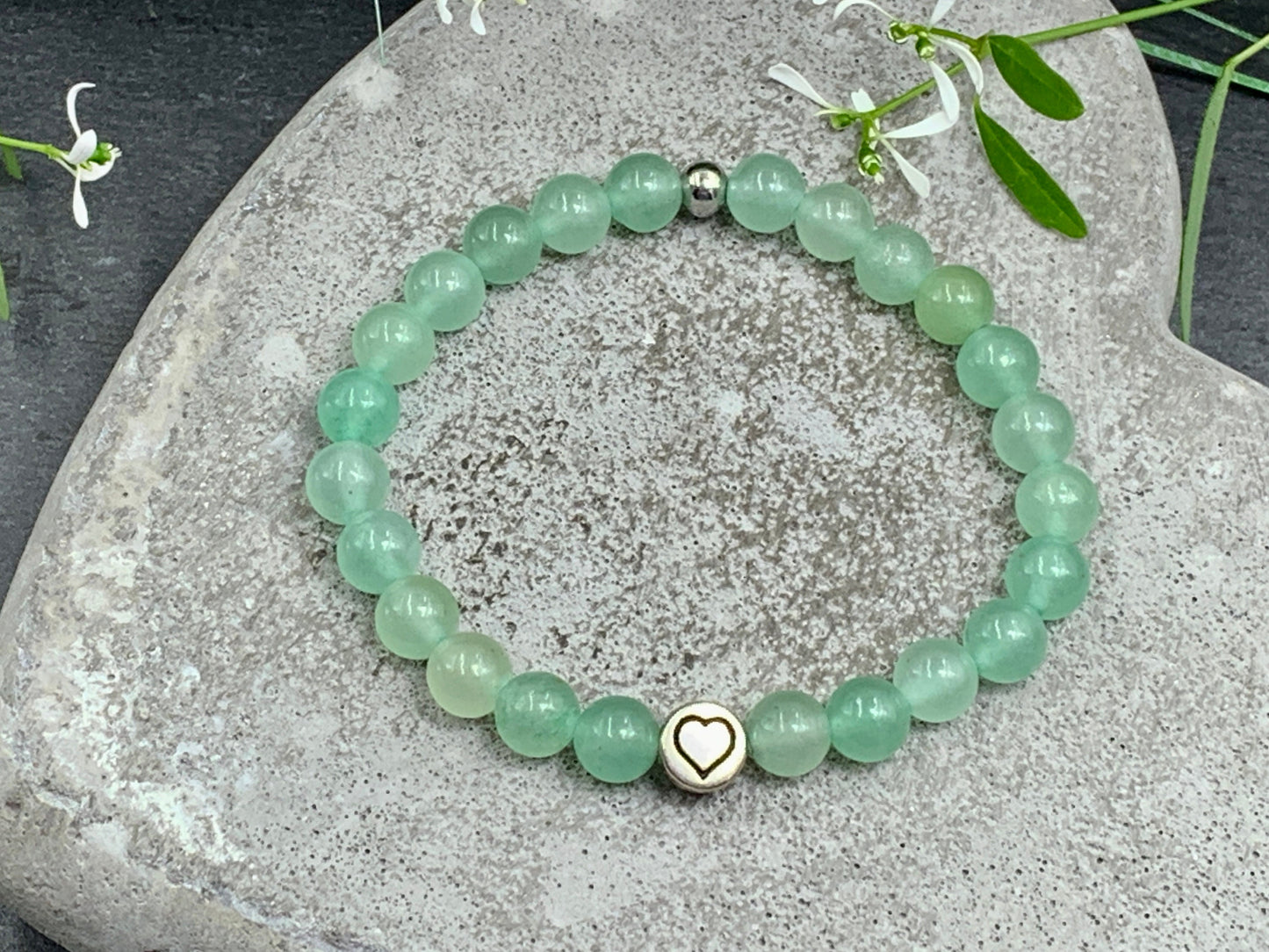 Perlenarmband Aventurin echter Naturstein mit Herz DQ - Silber Gold Roségold Gunmetal - spirituelles Armband - Geschenk Liebe Glück Freundin