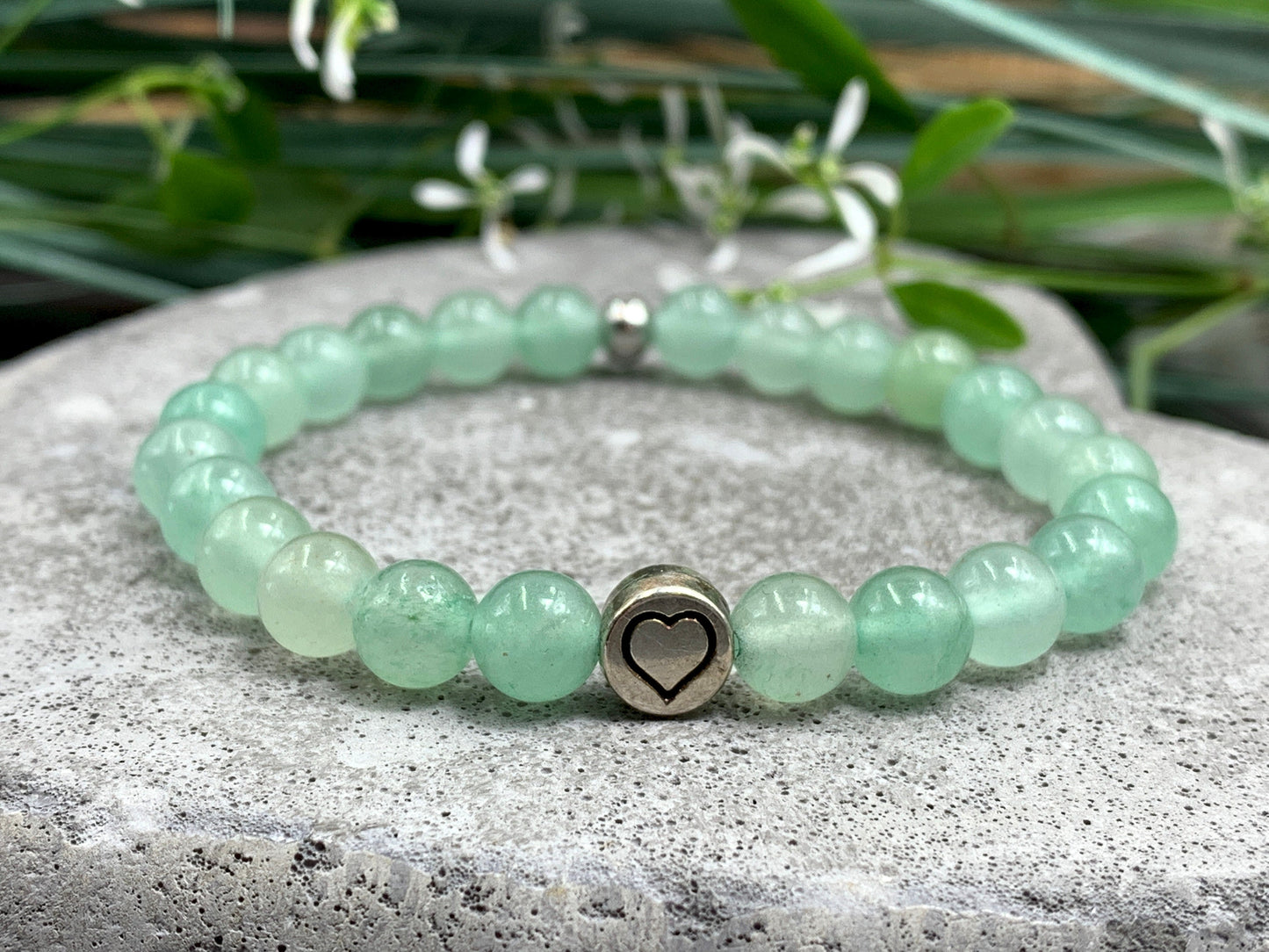 Perlenarmband Aventurin echter Naturstein mit Herz DQ - Silber Gold Roségold Gunmetal - spirituelles Armband - Geschenk Liebe Glück Freundin