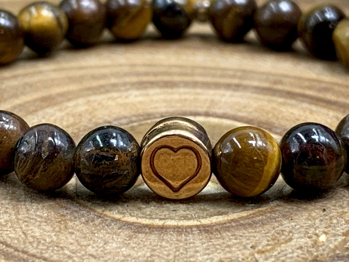 Armband Tigerauge echter Naturstein mit Herz DQ - Silber Gold Roségold Gunmetal - spirituelles Armband - Geschenk Liebe Glück Freundin