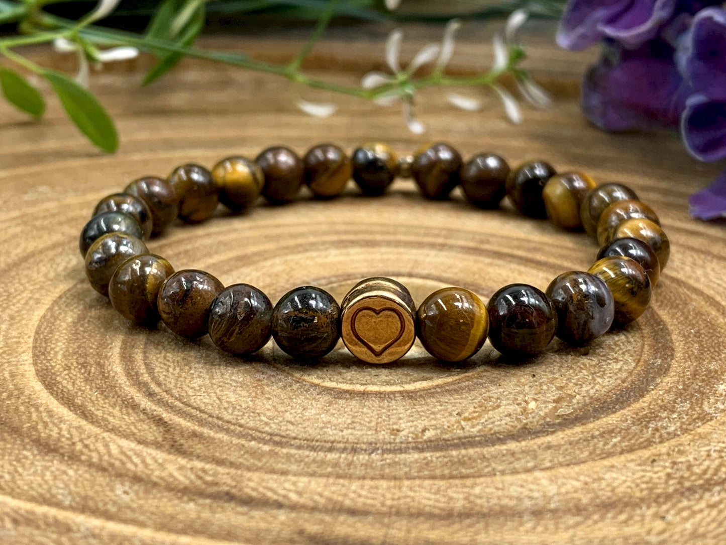 Armband Tigerauge echter Naturstein mit Herz DQ - Silber Gold Roségold Gunmetal - spirituelles Armband - Geschenk Liebe Glück Freundin