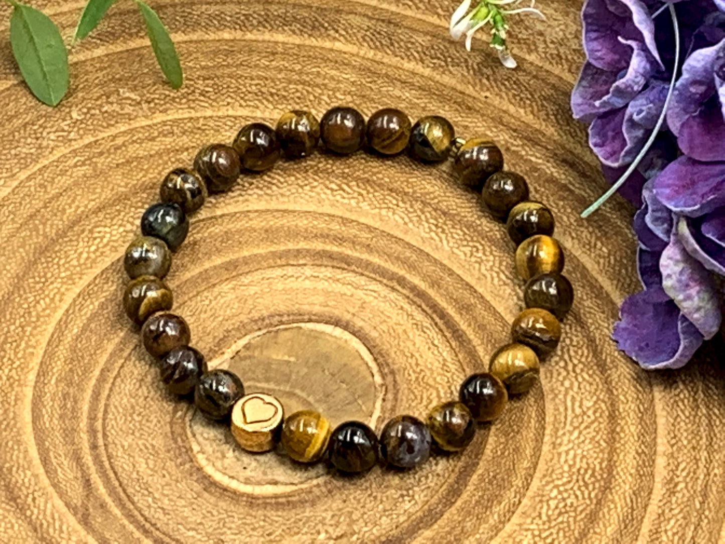 Armband Tigerauge echter Naturstein mit Herz DQ - Silber Gold Roségold Gunmetal - spirituelles Armband - Geschenk Liebe Glück Freundin