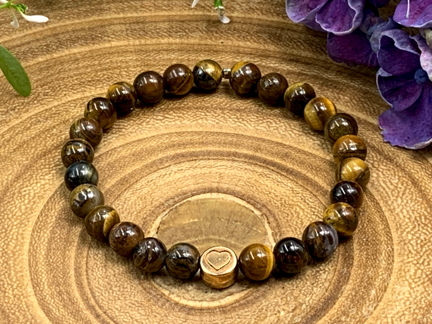 Armband Tigerauge echter Naturstein mit Herz DQ - Silber Gold Roségold Gunmetal - spirituelles Armband - Geschenk Liebe Glück Freundin