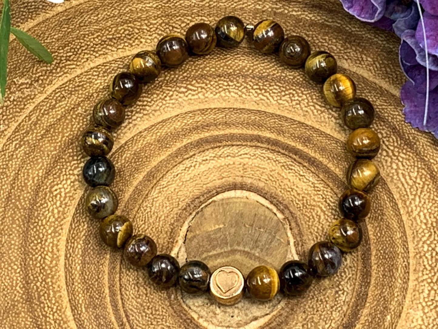 Armband Tigerauge echter Naturstein mit Herz DQ - Silber Gold Roségold Gunmetal - spirituelles Armband - Geschenk Liebe Glück Freundin