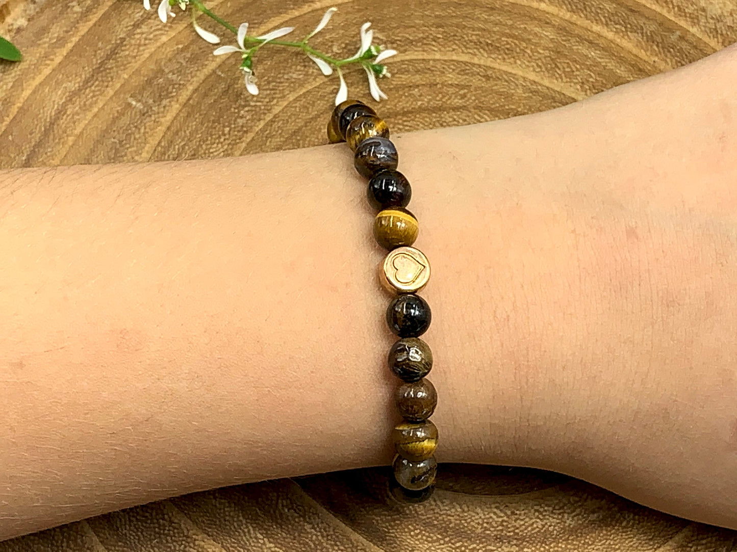 Armband Tigerauge echter Naturstein mit Herz DQ - Silber Gold Roségold Gunmetal - spirituelles Armband - Geschenk Liebe Glück Freundin