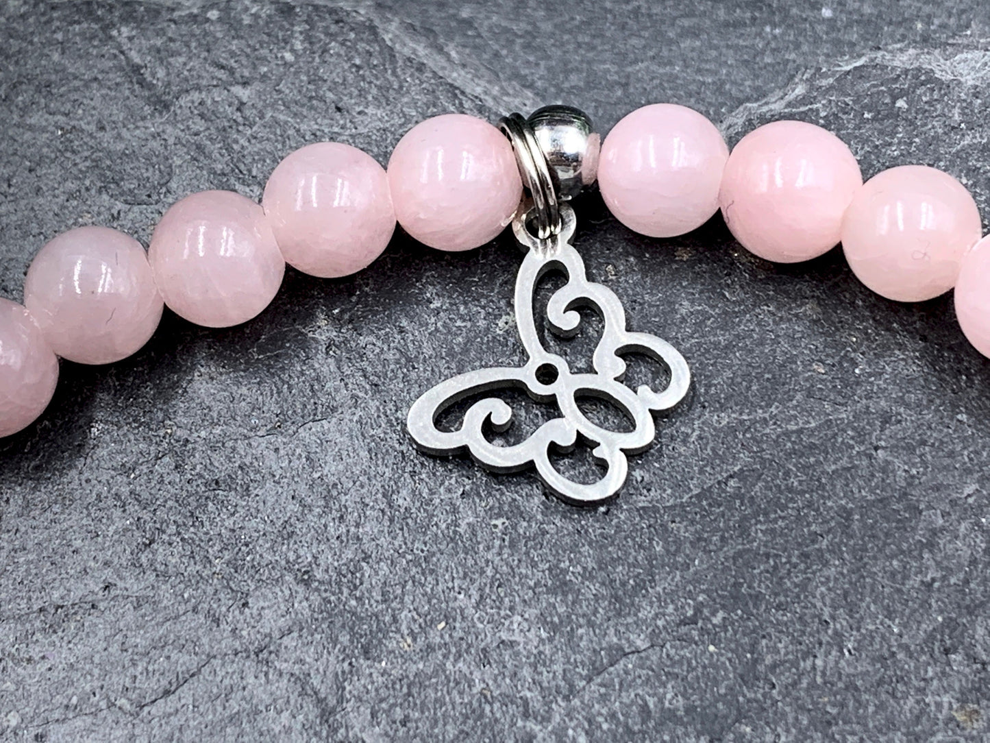 Armband mit Namen Achat altrosa Herz Platiniert - Geschenk Geburt Andenken Freundschaft Kinderarmband Mama personalisierbar Wunschedelstein