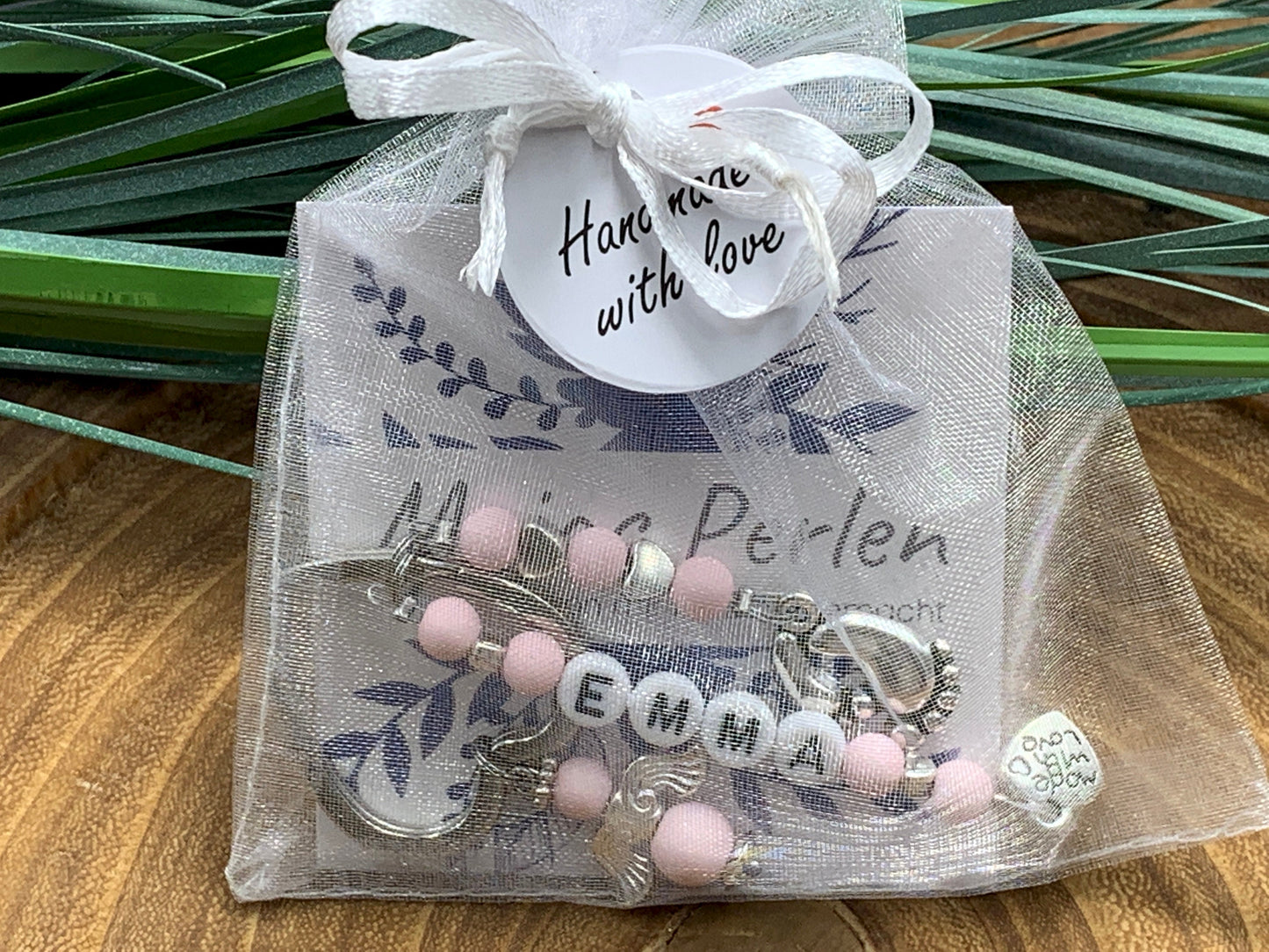 Schlüsselanhänger Name Emma Perlen Acryl Rosa - Geschenk Mutter Großmutter Geburt Taufe Liebe - personalisierbar - echte Edelsteine möglich