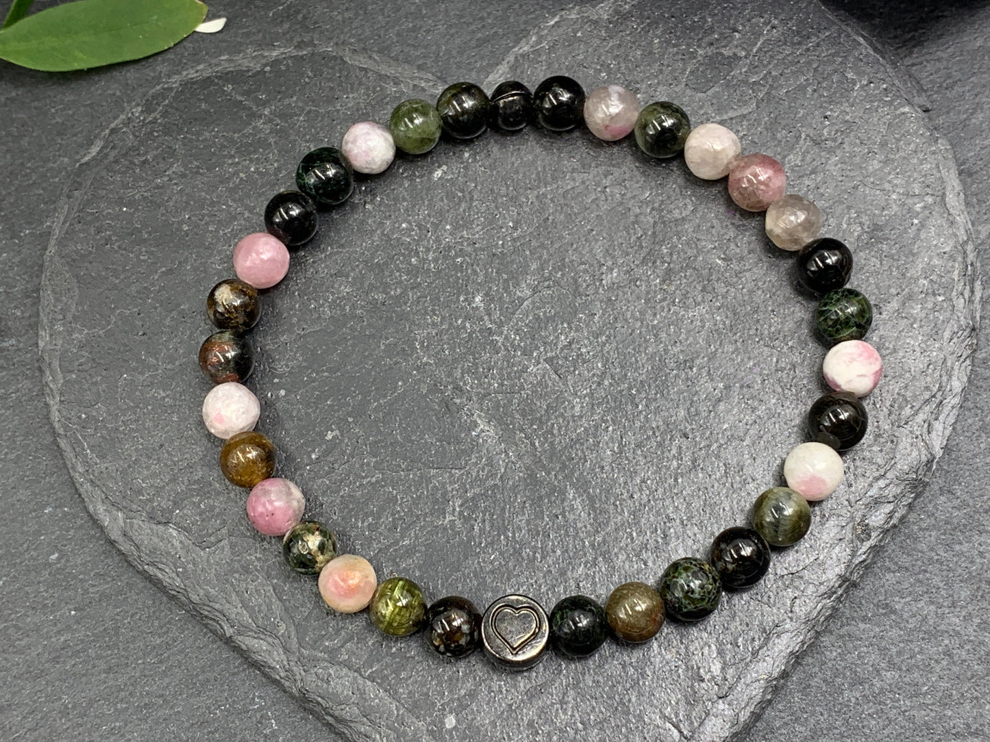 Perlenarmband Turmalin Wassermelone echter Naturstein mit Herz DQ - Silber Gold Roségold Gunmetal - spirituelles Armband - Schutzstein