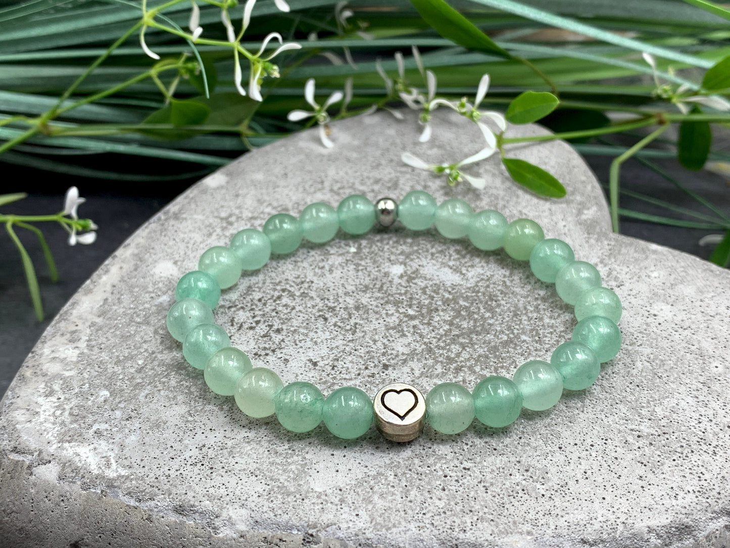 Perlenarmband Aventurin echter Naturstein mit Herz DQ - Silber Gold Roségold Gunmetal - spirituelles Armband - Geschenk Liebe Glück Freundin