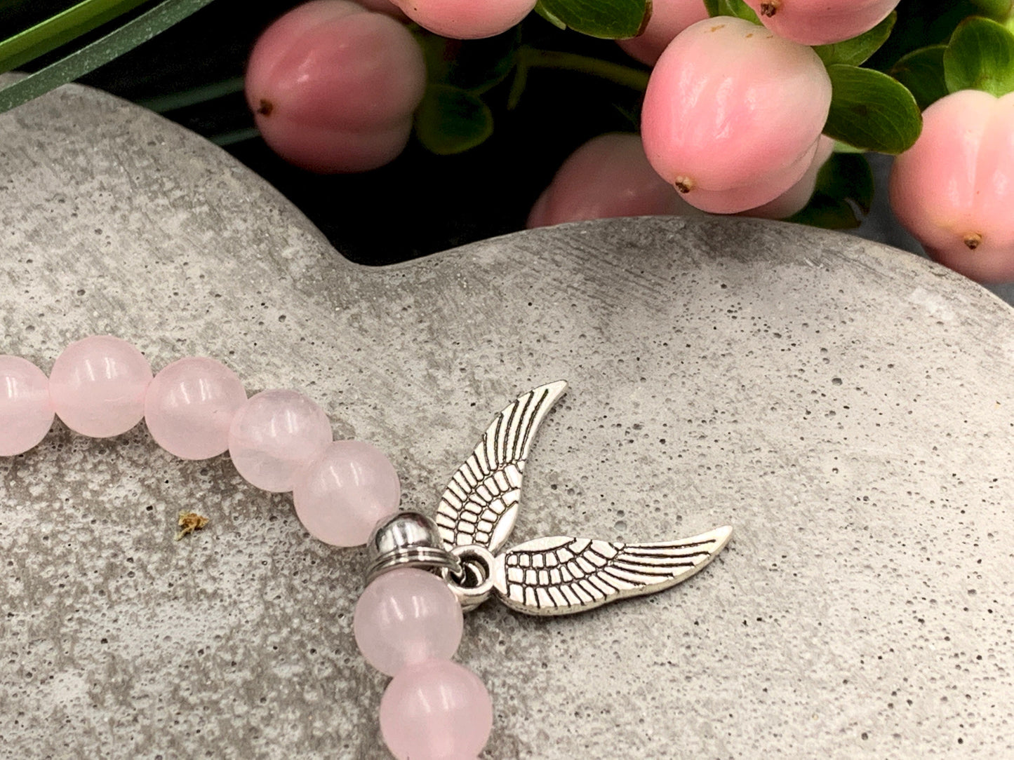 Namensarmband Rosenquarz echt Herzen Platiniert - Geschenk Mama Geburt Liebe Andenken Lieblingsmensch - Wunschedelstein personalisierbar