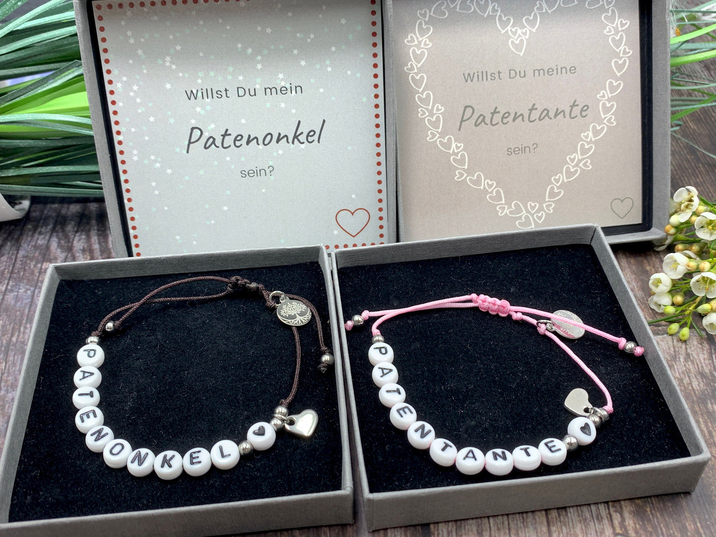 Armband Makramee Patenonkel Schwarz Perlen Edelstahl - Geschenk Patenschaft Andenken Taufgeschenk Pate - viele Farben personalisierbar