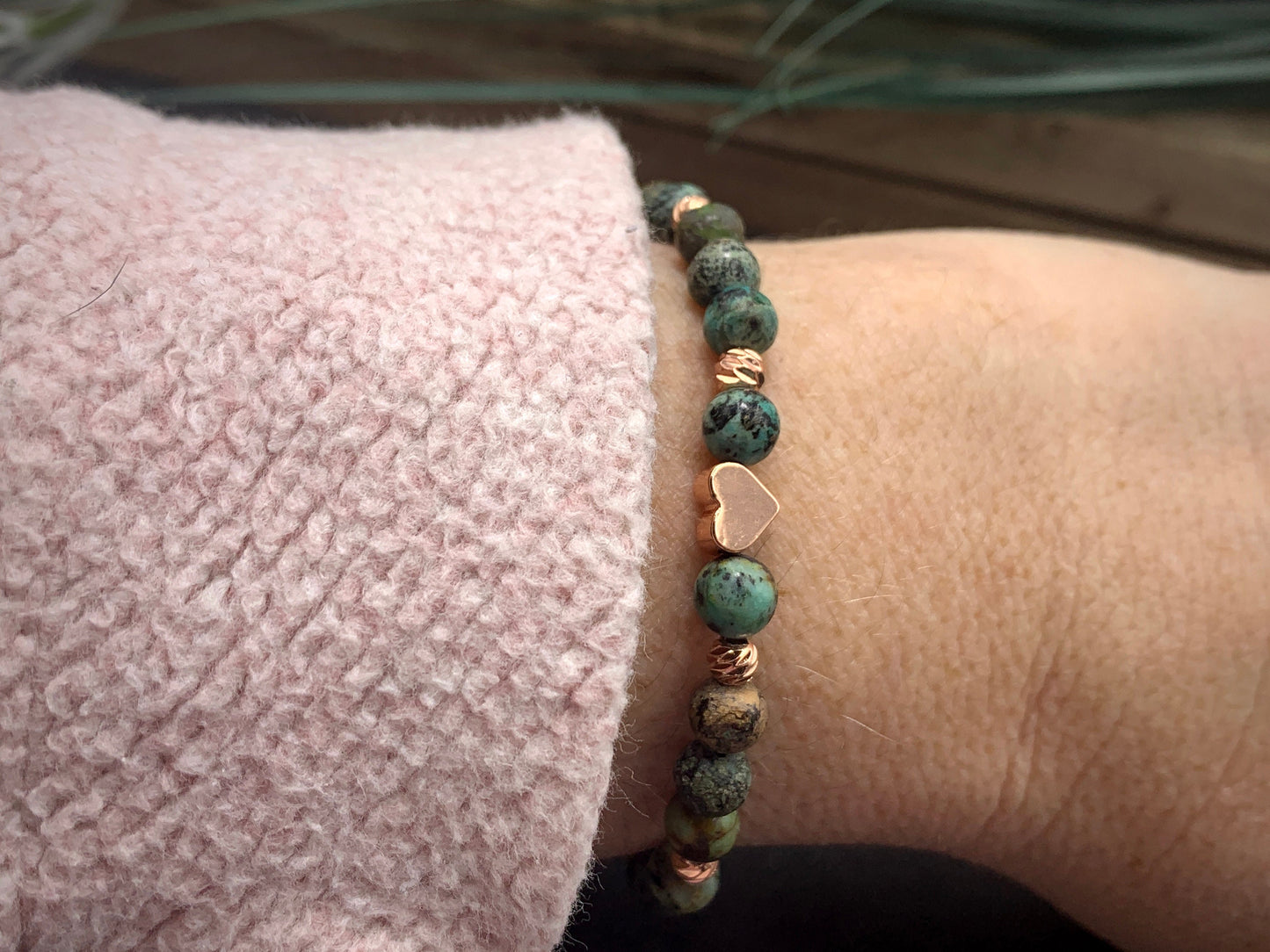 Armband Afrikanischer Türkis Herz Roségold - Perlenarmband Naturstein echt - Geschenk Mama Liebe Lieblingsmensch - personalisierbar
