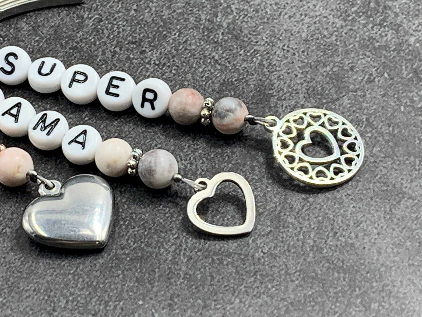 Schlüsselanhänger Super Mama Zebra Jaspis echte Natursteine - Geschenk Mama Tante Oma Geburt Liebe - viele Edelsteine - personalisierbar