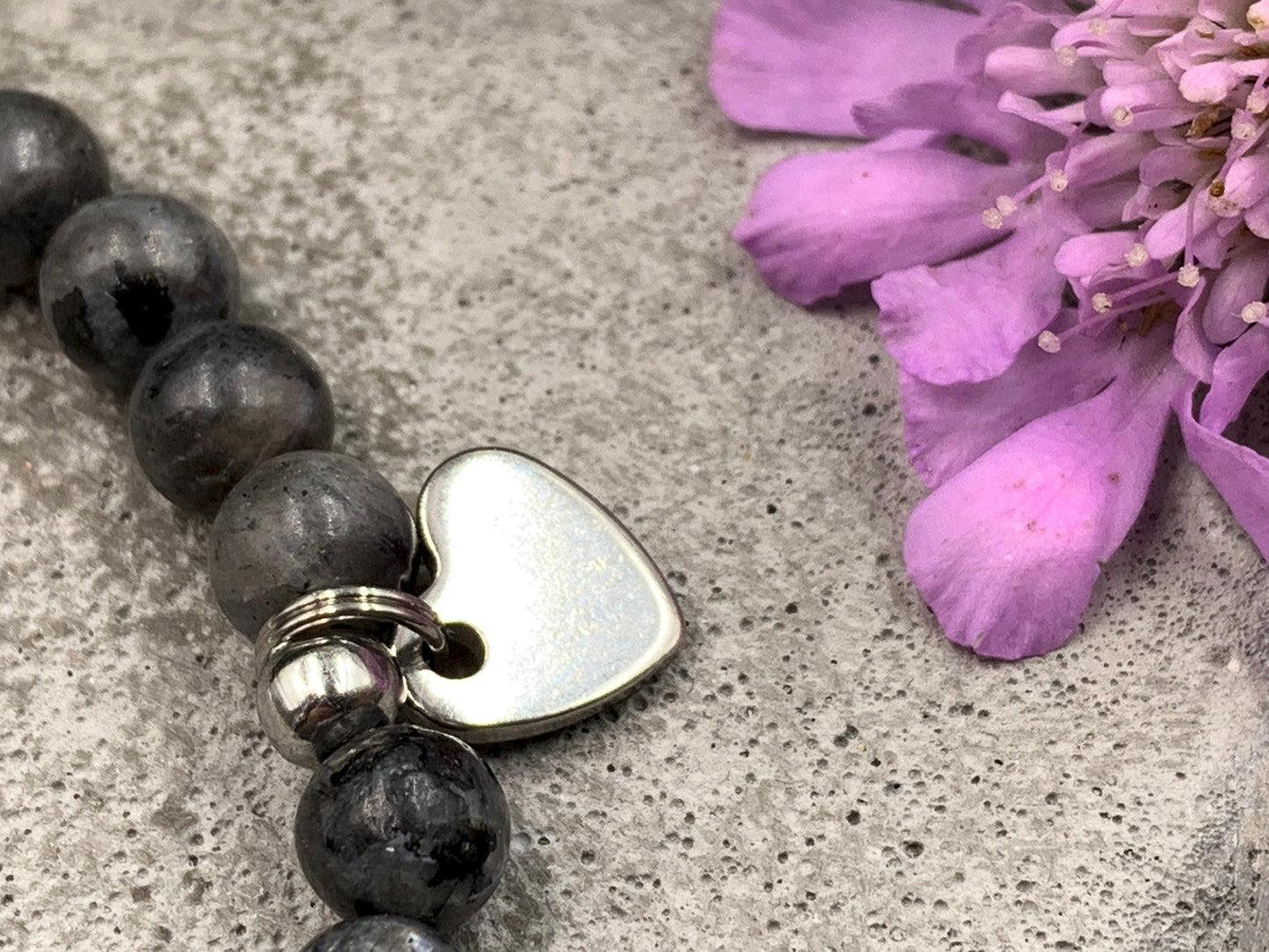 Armband Patentante Labradorit mit Hämatitherzen - Geschenk Frage Patenschaft Taufandenken- viele Edelsteine - personalisierbar
