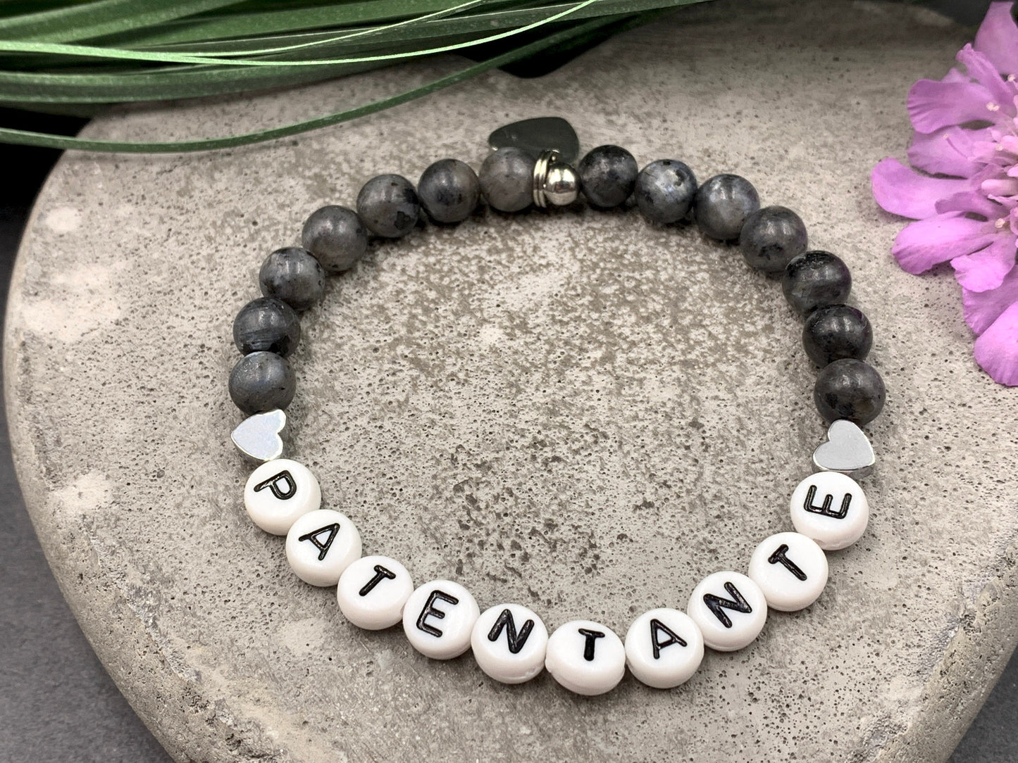 Armband Patentante Zebra Jaspis Herz - Geschenk Patenschaft Andenken Taufe Taufgeschenk - viele Edelsteine - personalisierbar
