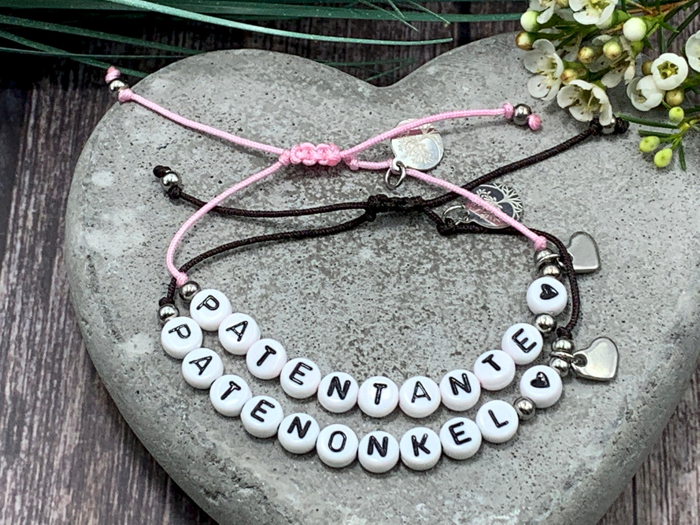 Armband Makramee Patenonkel Schwarz Perlen Edelstahl - Geschenk Patenschaft Andenken Taufgeschenk Pate - viele Farben personalisierbar