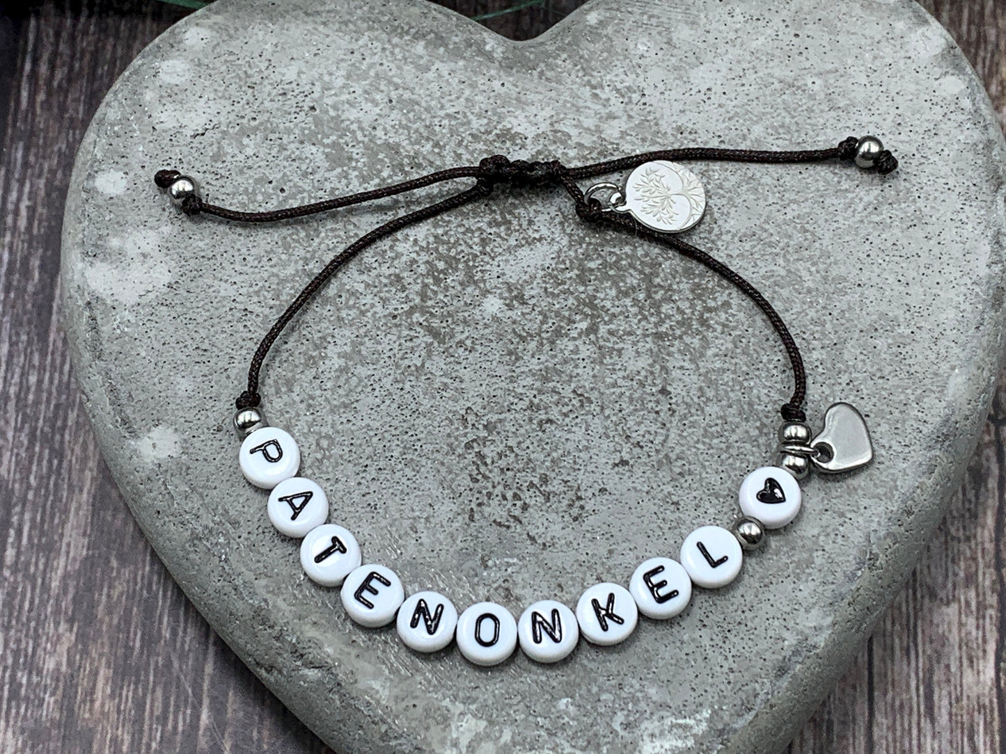 Armband Makramee Patenonkel Schwarz Perlen Edelstahl - Geschenk Patenschaft Andenken Taufgeschenk Pate - viele Farben personalisierbar