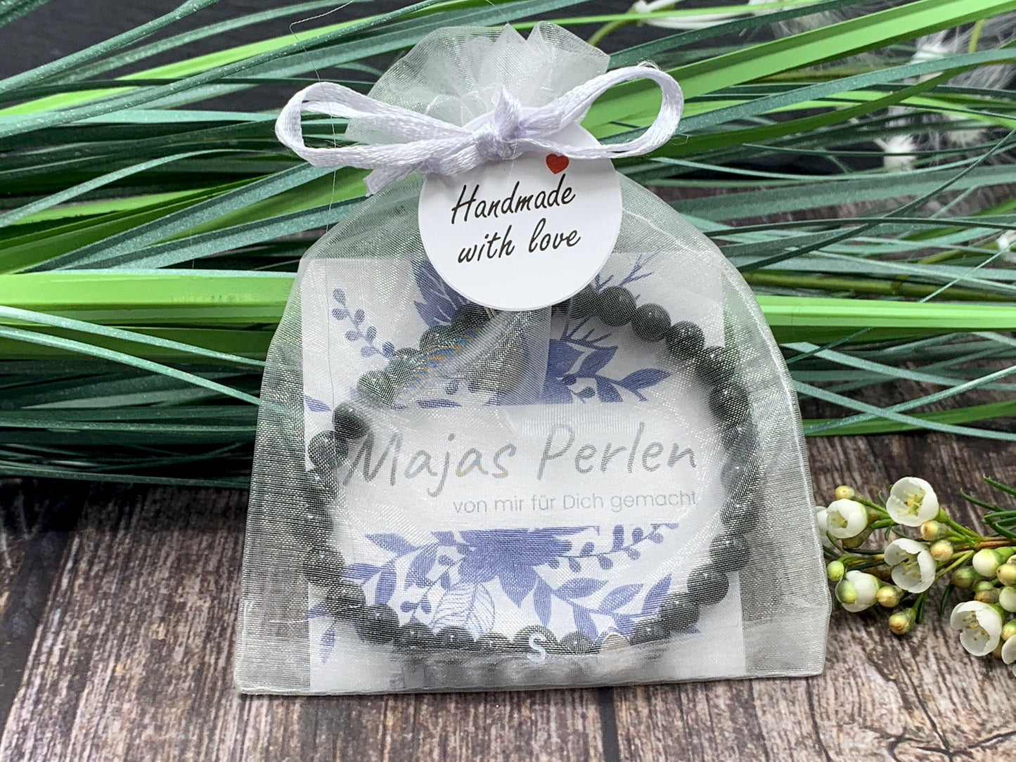 Armband Initialen Turmalin echt Naturperlen Herz Platiniert - Namensarmband Geschenk Mama Geburt Freundin Lieblingsmensch - personalisierbar