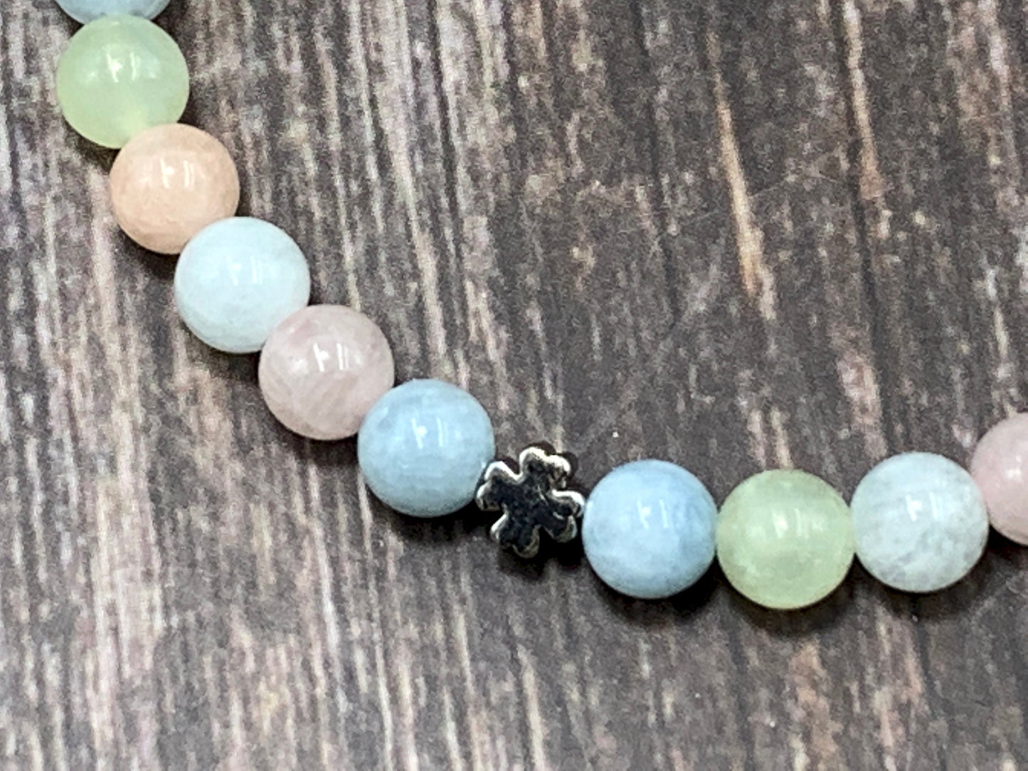 Armband Morganit echter Naturstein - Glückskleeperle echt Platiniert - Glücksarmband Geschenk Freundschaft Mama Liebe - personalisierbar