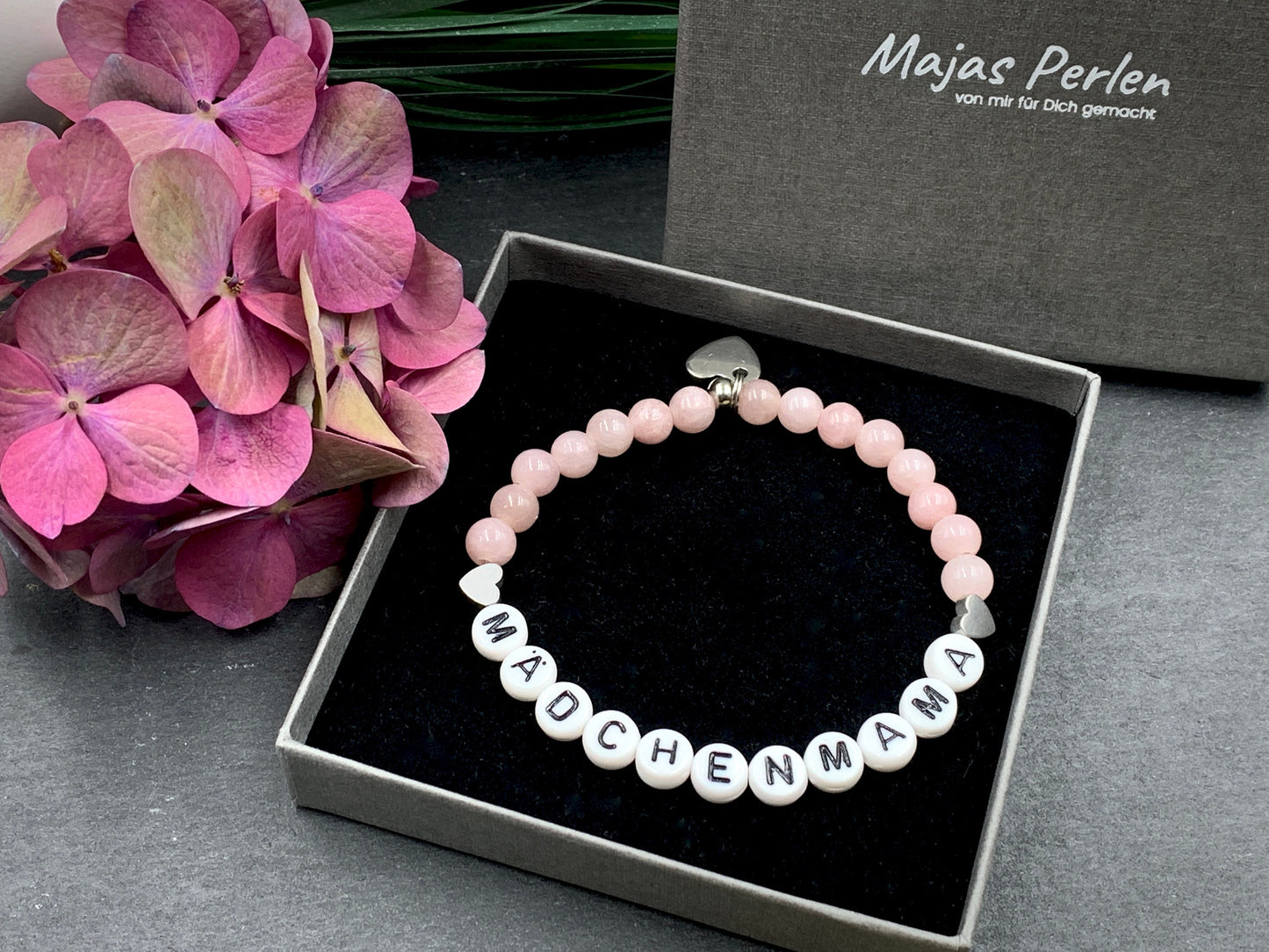 Armband Achat Altrosa Mädchenmama - Wunschedelstein Rosenquarz Amazonit Aventurin Granat - Geschenk Mama Geburt Taufe Liebe Schwangerschaft