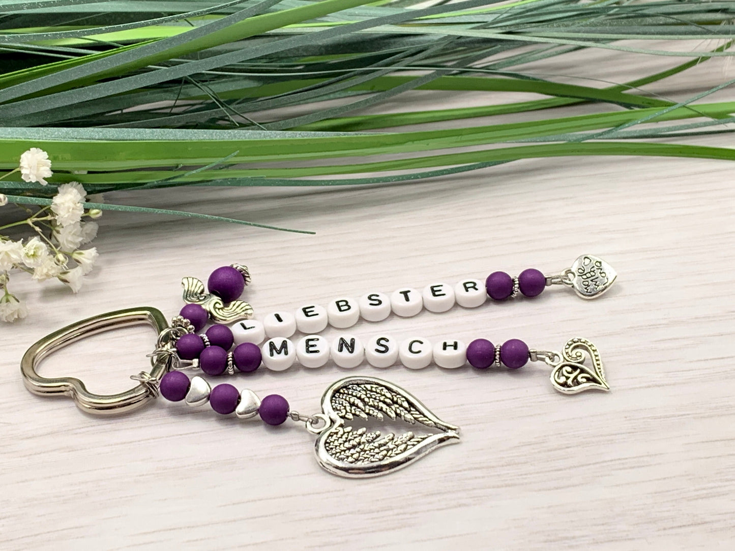 Schlüsselanhänger Liebster Mensch Perlen Acryl Purple - Geschenk Liebe Herzensmensch beste Freundin - personalisierbar - Edelsteine möglich