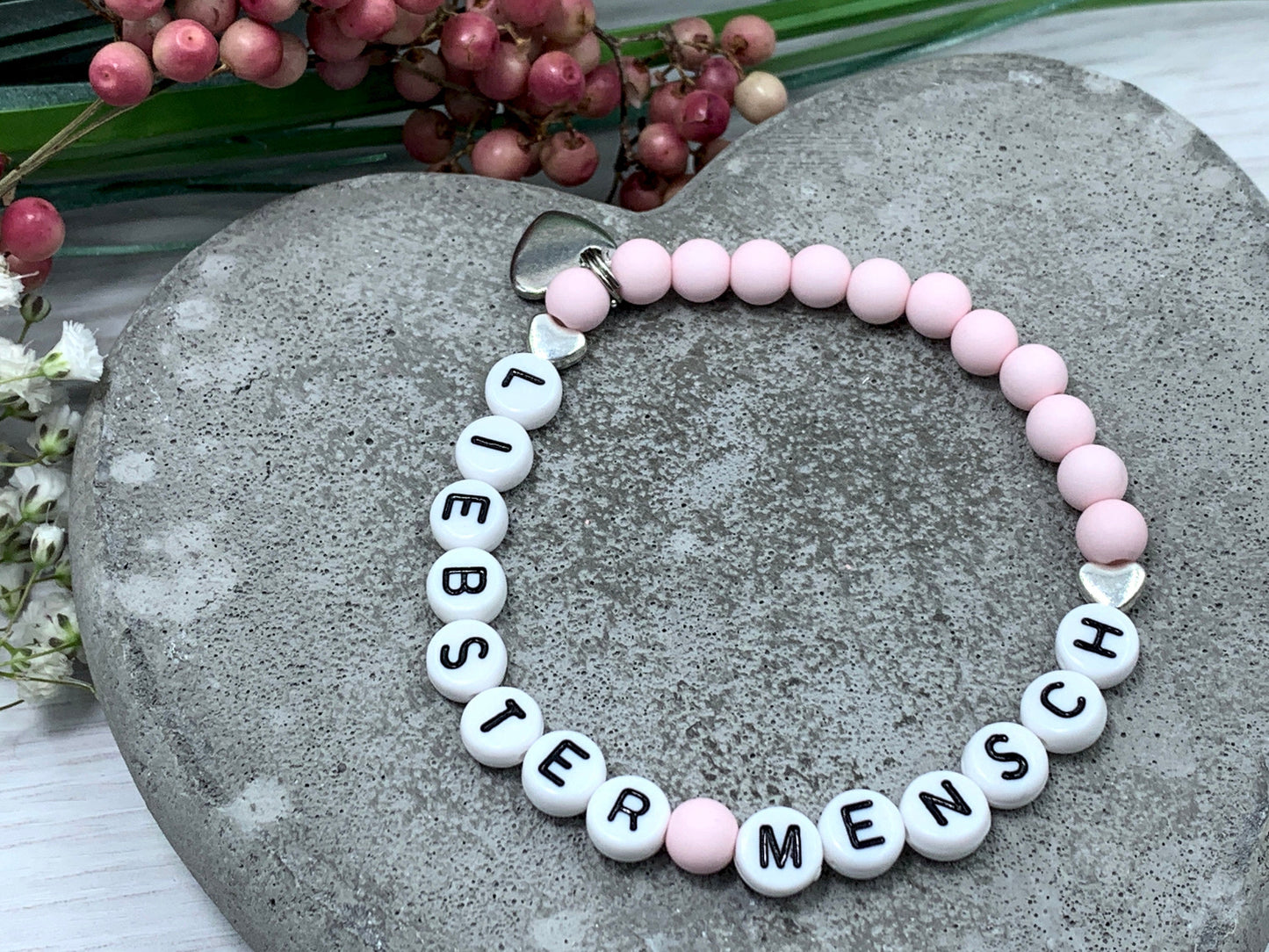 Armband liebster Mensch Rosa Acryl - Freundschaftsarmband Geschenk Lieblingsmensch beste Freundin - viele Farben - personalisierbar