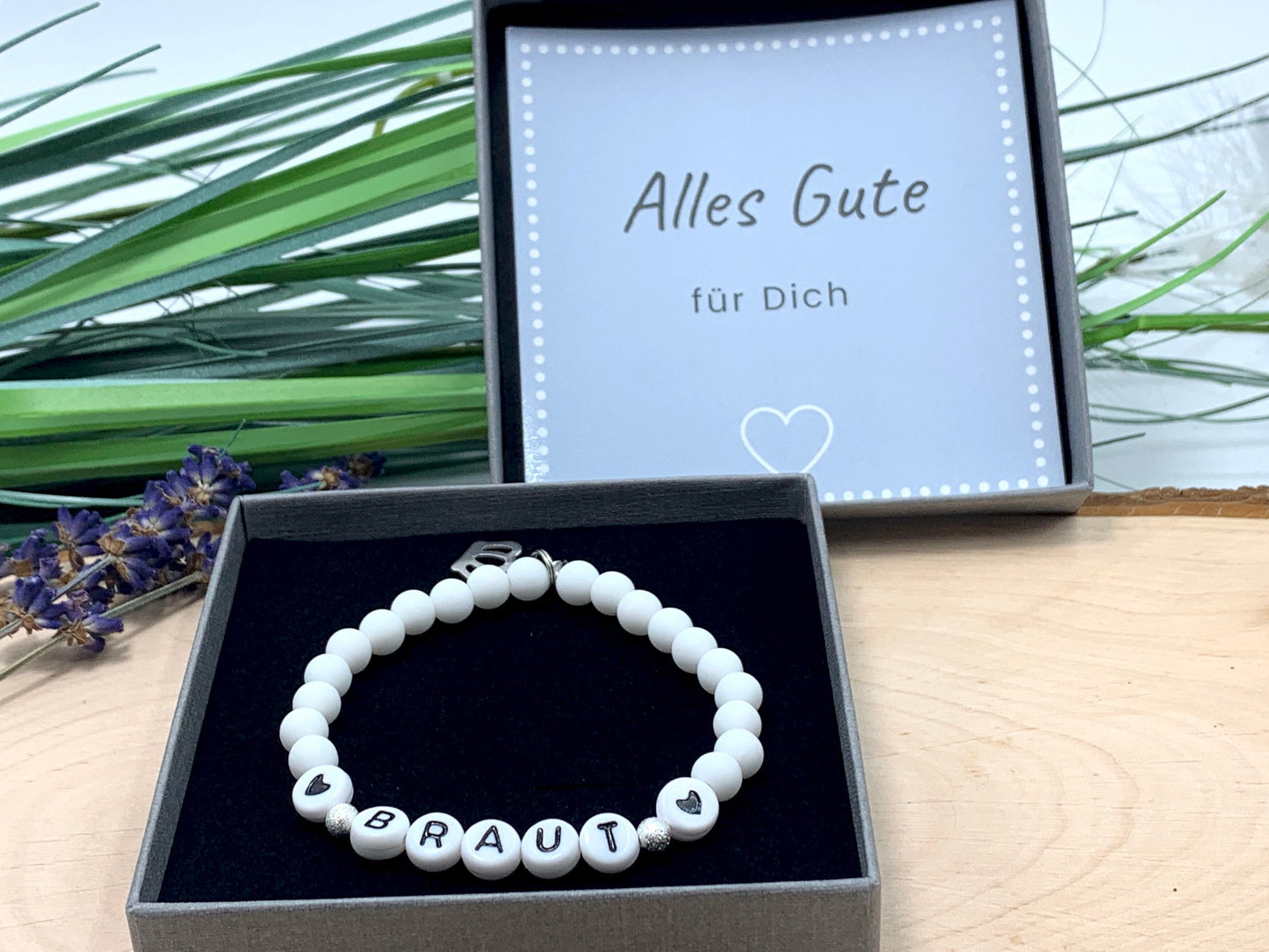 Armband Braut Weiß - Perlen Acryl 6 mm - Farbwunsch - Geschenk für Junggesellinnenabschied JGA Trauzeugin Brautjungfer - anpassbar