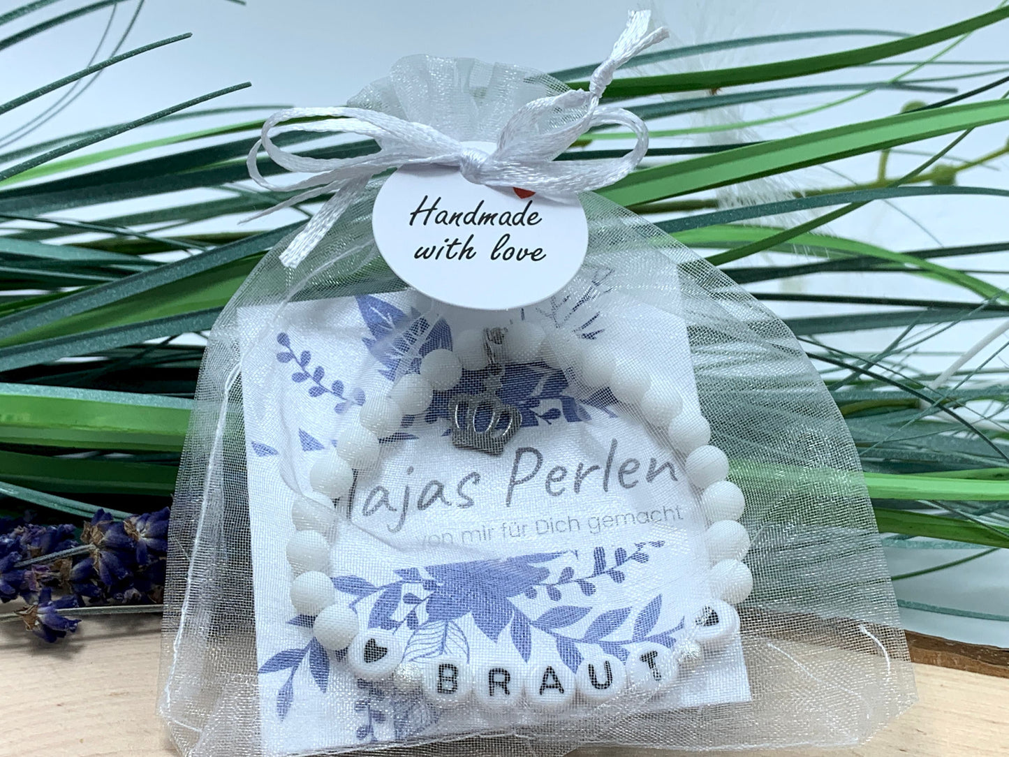 Armband Braut Weiß - Perlen Acryl 6 mm - Farbwunsch - Geschenk für Junggesellinnenabschied JGA Trauzeugin Brautjungfer - anpassbar