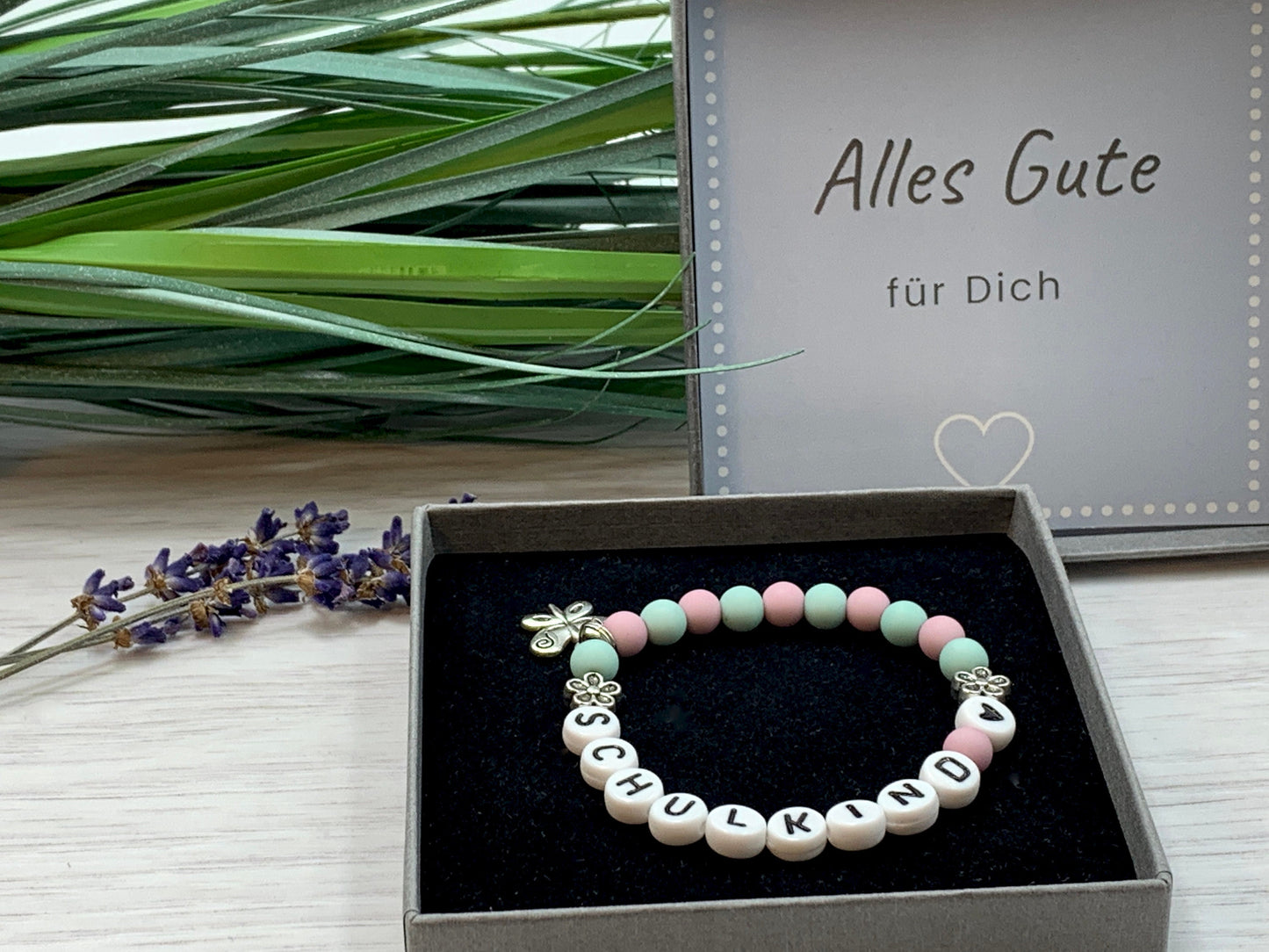 Armband Schulkind Türkis Fliederrosa Acryl - Geschenk Einschulung erster Schultag Geschenk Mädchen - viele Farben - personalisierbar