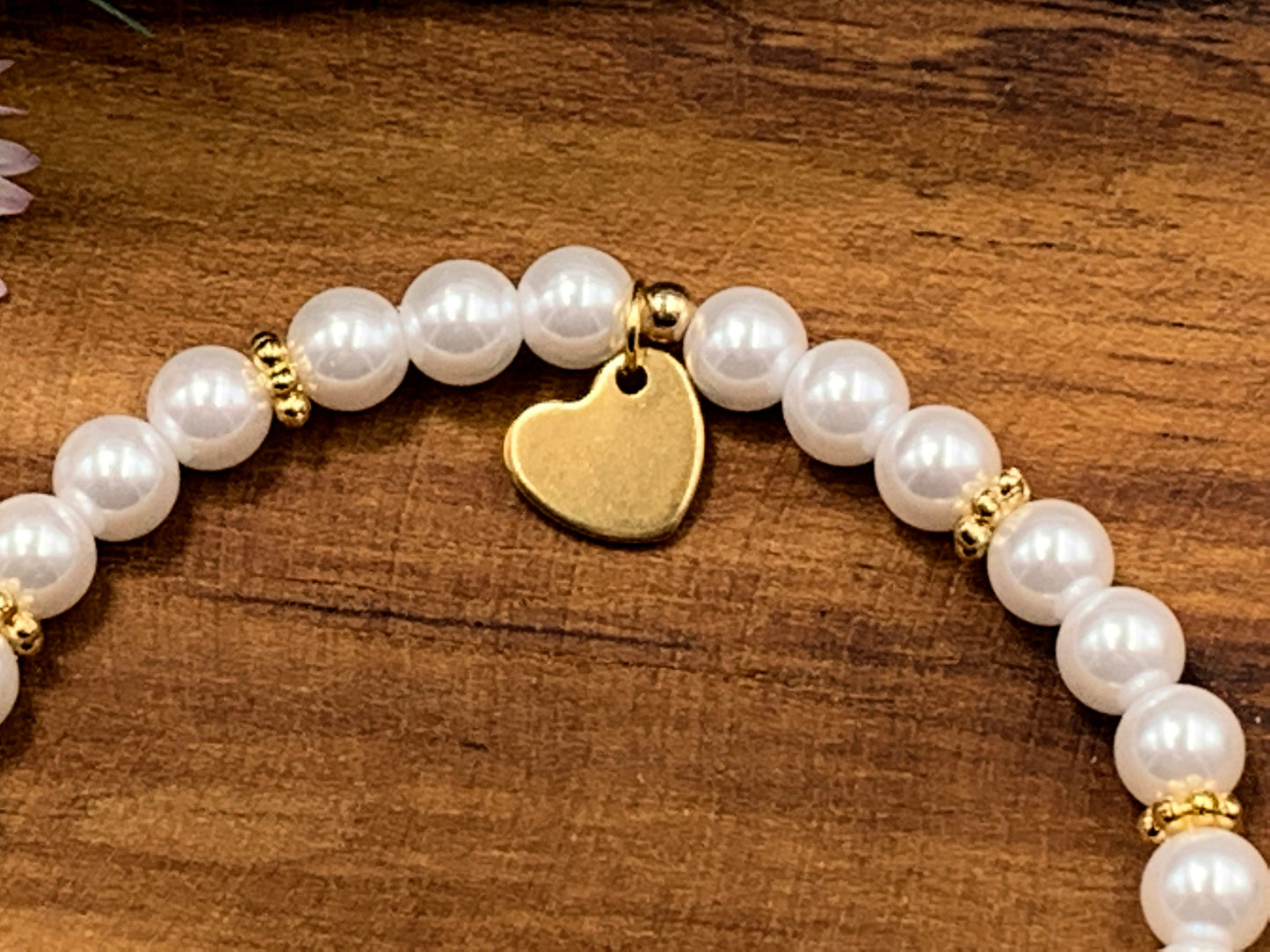 Perlenarmband Braut gewachste Glasperlen Perlmuttimitat Gold - Geschenk Brautmama Brautjungfer Erinnerungsarmband Hochzeit