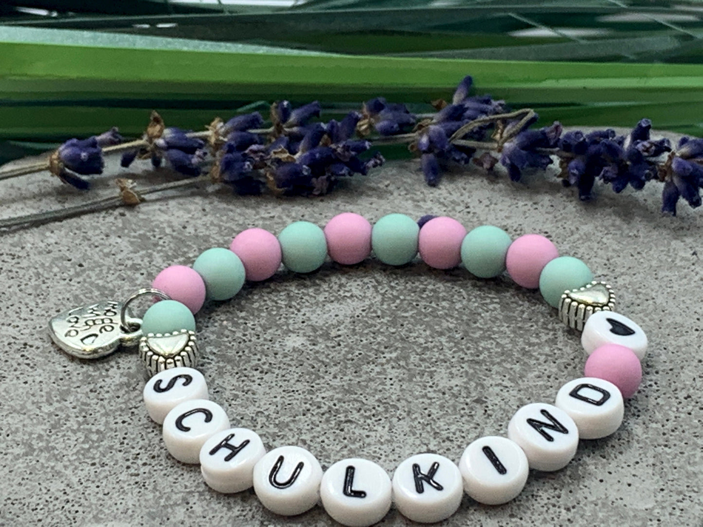 Armband Schulkind Rosa Türkis Acryl - Geschenk Einschulung Mädchen Maxikind Geschenk für Schultüte - viele Farben personalisierbar