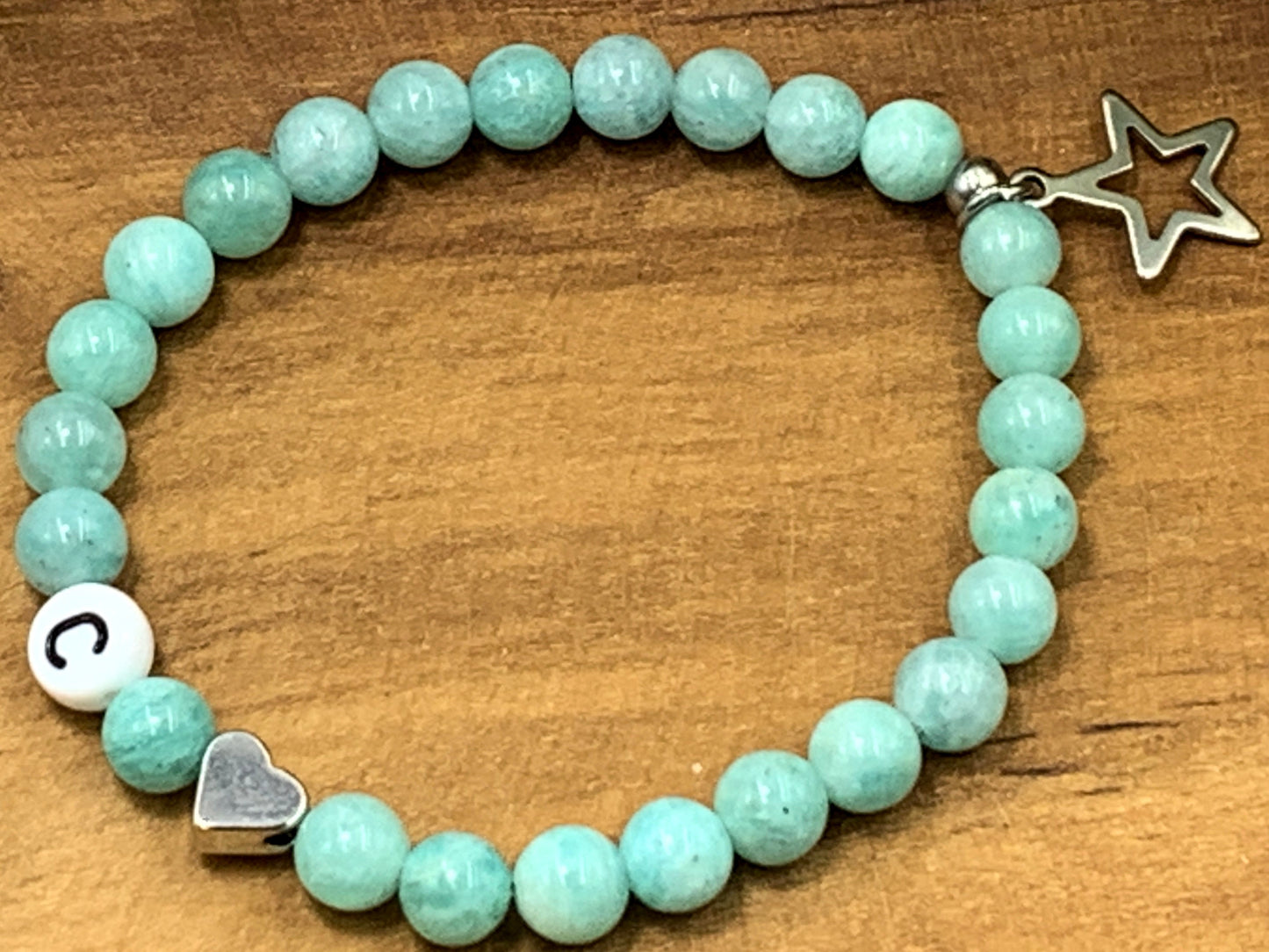 Armband Initialen Amazonit echte Edelsteine Herz platiniert - Namensarmband Geschenk Liebe Mama Lieblingsmensch Geburt - personalisierbar