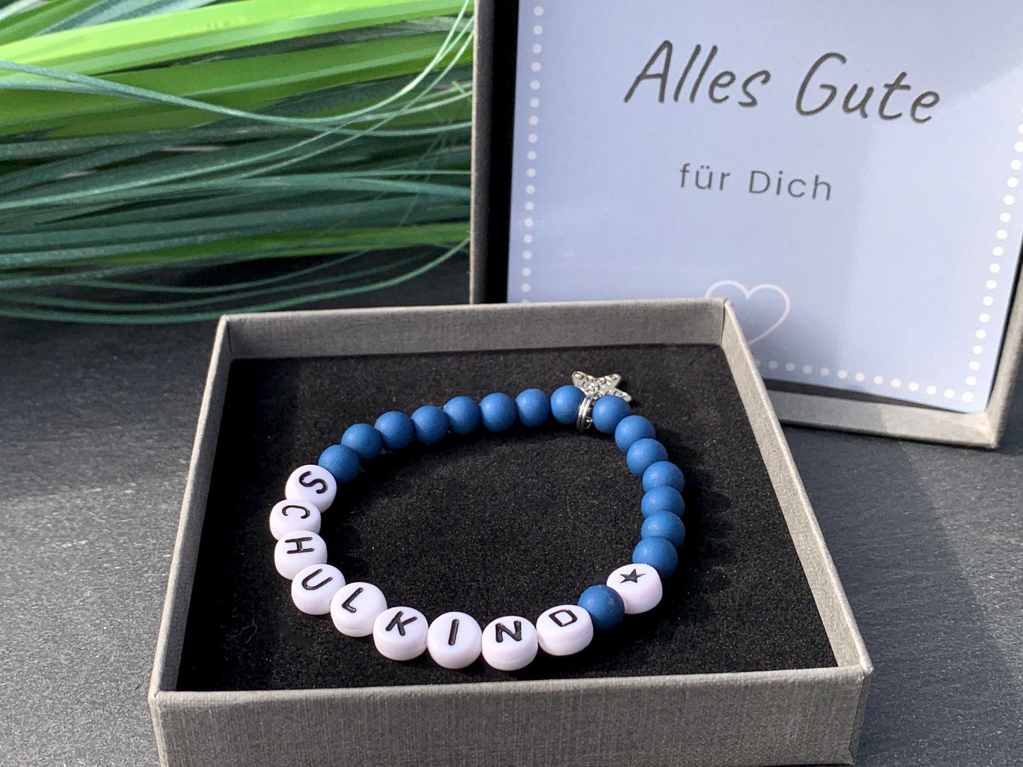 Armband Schulkind Junge Petrol Acryl - Geschenk Schulanfang Mädchen oder Junge Glücksarmband erster Schultag - viele Farben personalisierbar