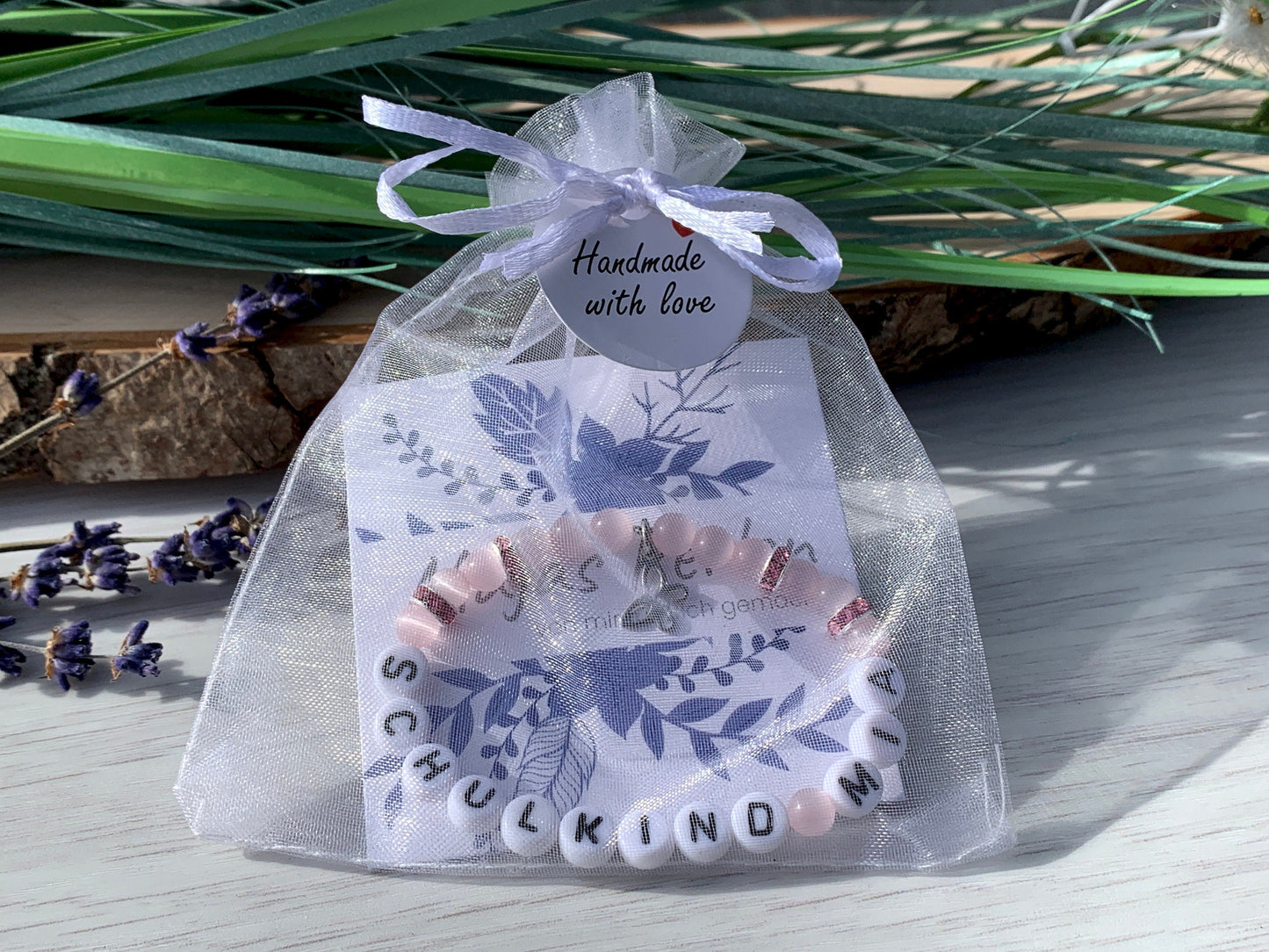 Armband Schulkind Mädchen Cateyeperlen Strassrondelle Rosa - Geschenk erster Schultag Glücksbringer Armband Mädchen - Farbe wählbar