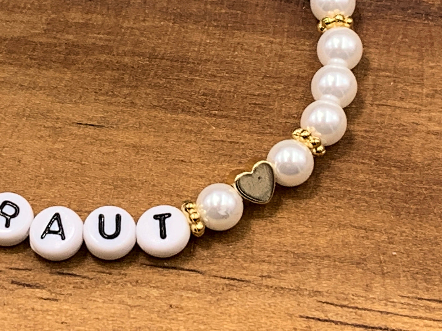 Perlenarmband Braut gewachste Glasperlen Perlmuttimitat Gold - Geschenk Brautmama Brautjungfer Erinnerungsarmband Hochzeit