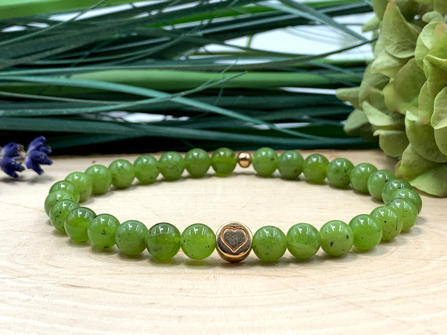 Armband Nephrit Kanada Jade echter Naturstein Herz DQ - Silber Gold Roségold Gunmetal - spirituelles Armband - Geschenk Liebe Glück Freundin