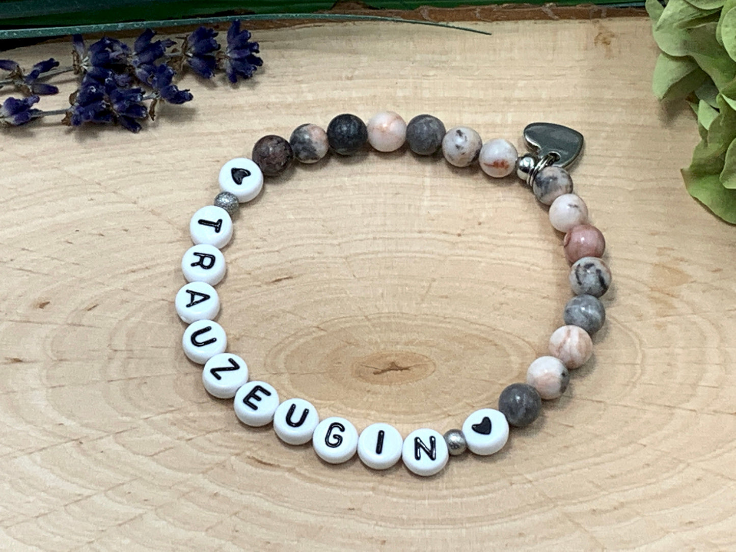 Armband Trauzeugin Zebra Jaspis echte Natursteine - Geschenk Brautjungfer Team Braut JGA heiraten - viele Edelsteine personalisierbar
