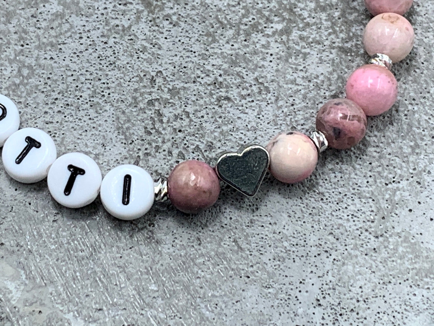 Armband Rhodonit Gotti Herz Platiniert - Geschenk Patenschaft und Taufe Erinnerungsarmband - Willst Du Patentante sein? - viele Edelsteine