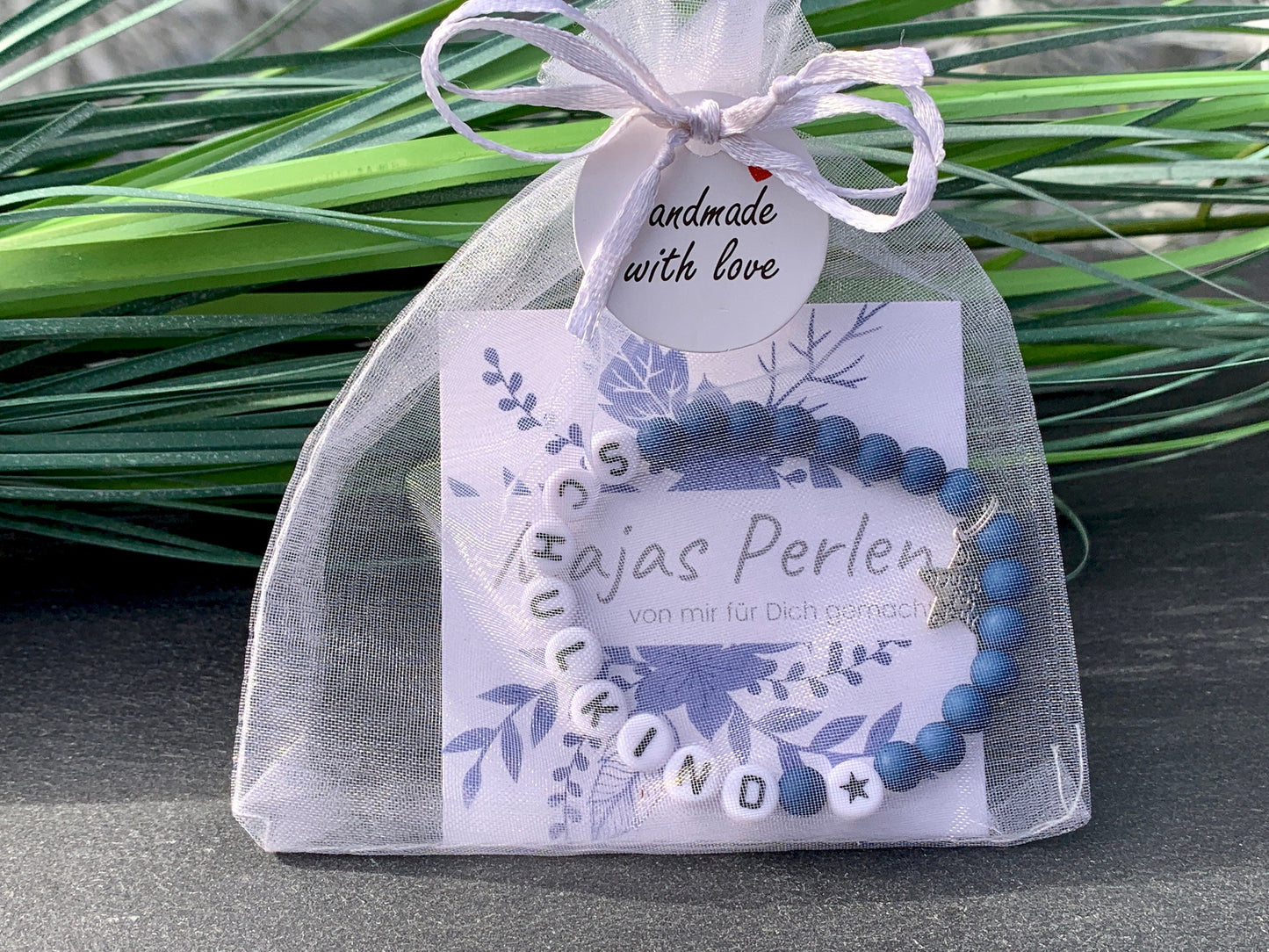 Armband Schulkind Junge Petrol Acryl - Geschenk Schulanfang Mädchen oder Junge Glücksarmband erster Schultag - viele Farben personalisierbar
