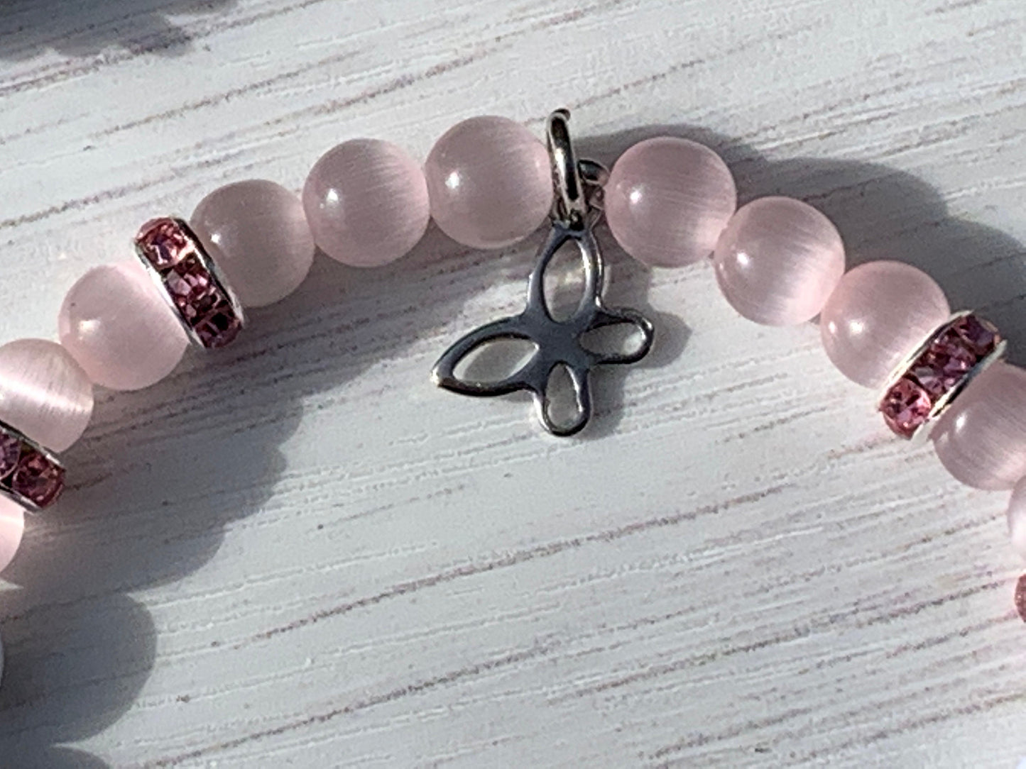 Armband Schulkind Mädchen Cateyeperlen Strassrondelle Rosa - Geschenk erster Schultag Glücksbringer Armband Mädchen - Farbe wählbar