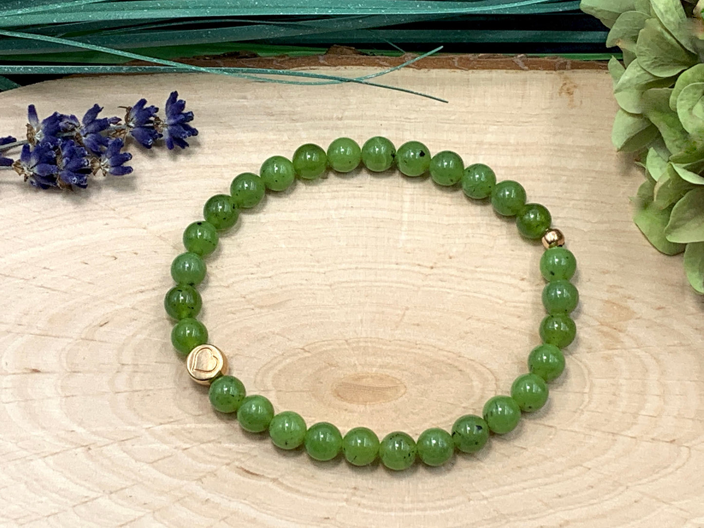 Armband Nephrit Kanada Jade echter Naturstein Herz DQ - Silber Gold Roségold Gunmetal - spirituelles Armband - Geschenk Liebe Glück Freundin