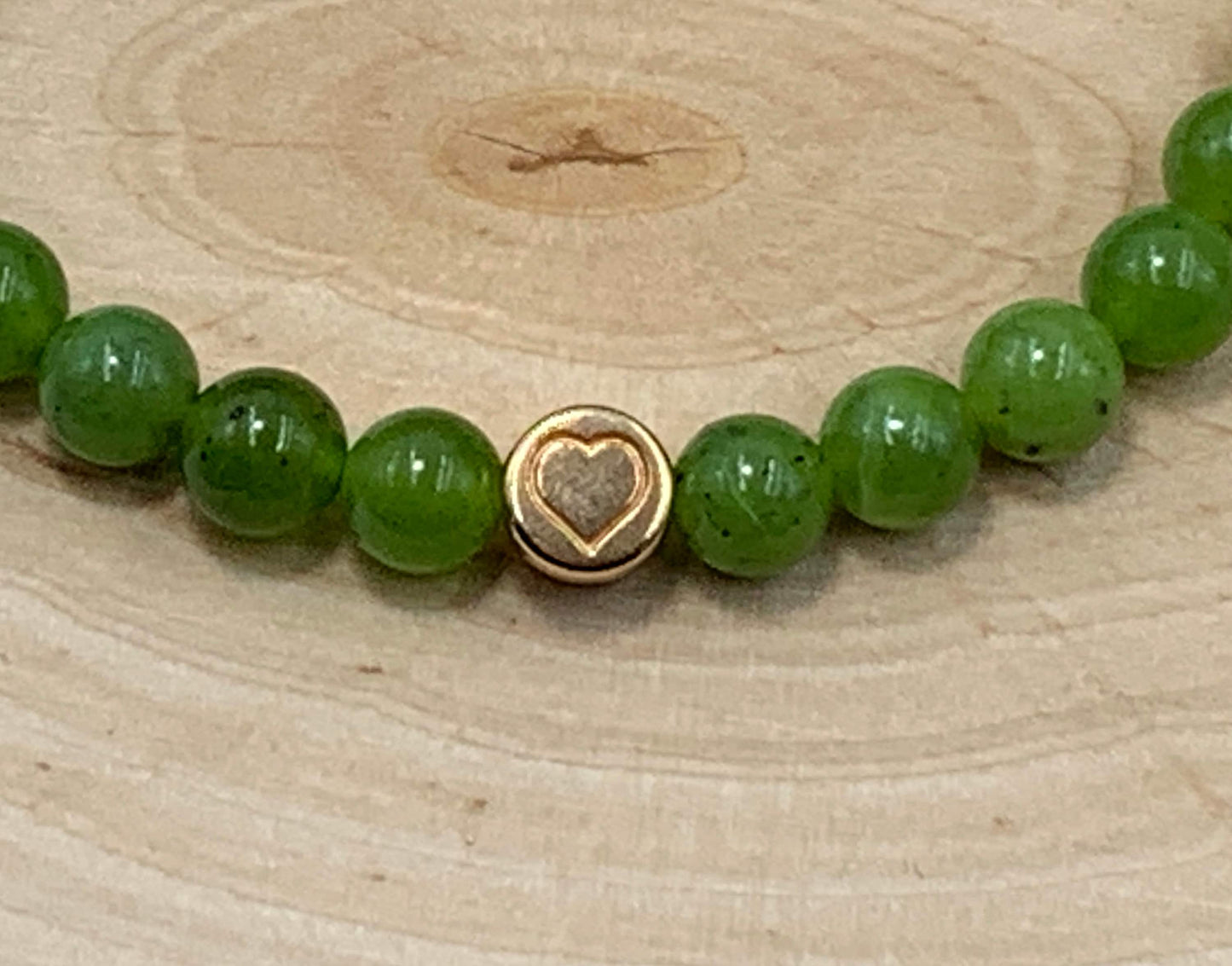 Armband Nephrit Kanada Jade echter Naturstein Herz DQ - Silber Gold Roségold Gunmetal - spirituelles Armband - Geschenk Liebe Glück Freundin